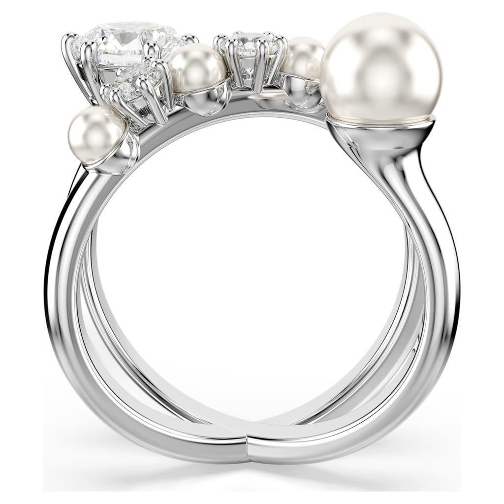 Swarovski Matrix cocktail ring Crystal pearl, Round cut, White, Rhodium plated