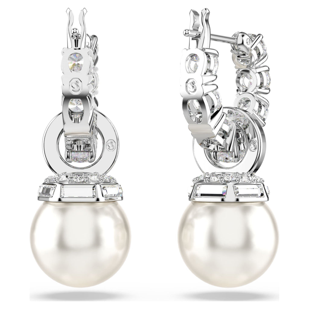Swarovski Matrix drop earrings Crystal pearl, Round cut, White, Rhodium plated