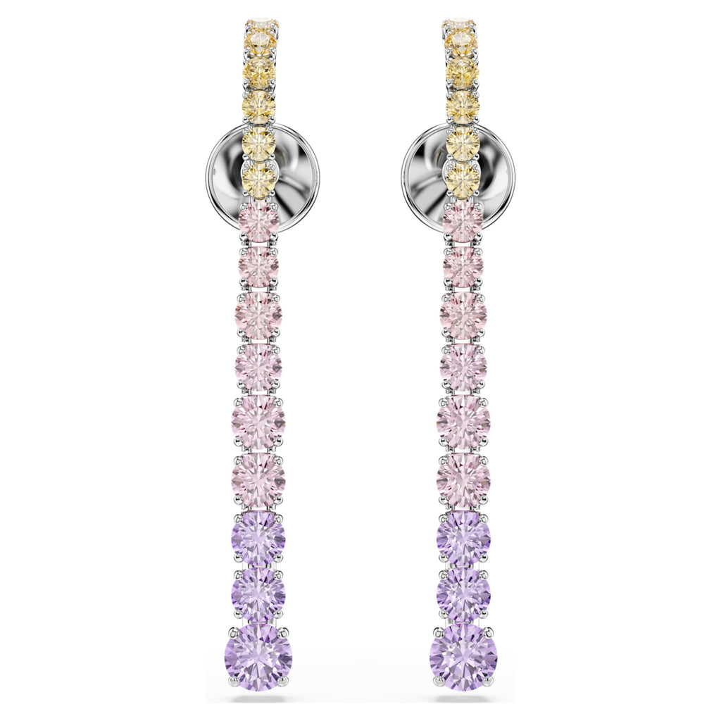 Swarovski Matrix drop earrings Gradient of round cuts, Multicolored, Rhodium plated