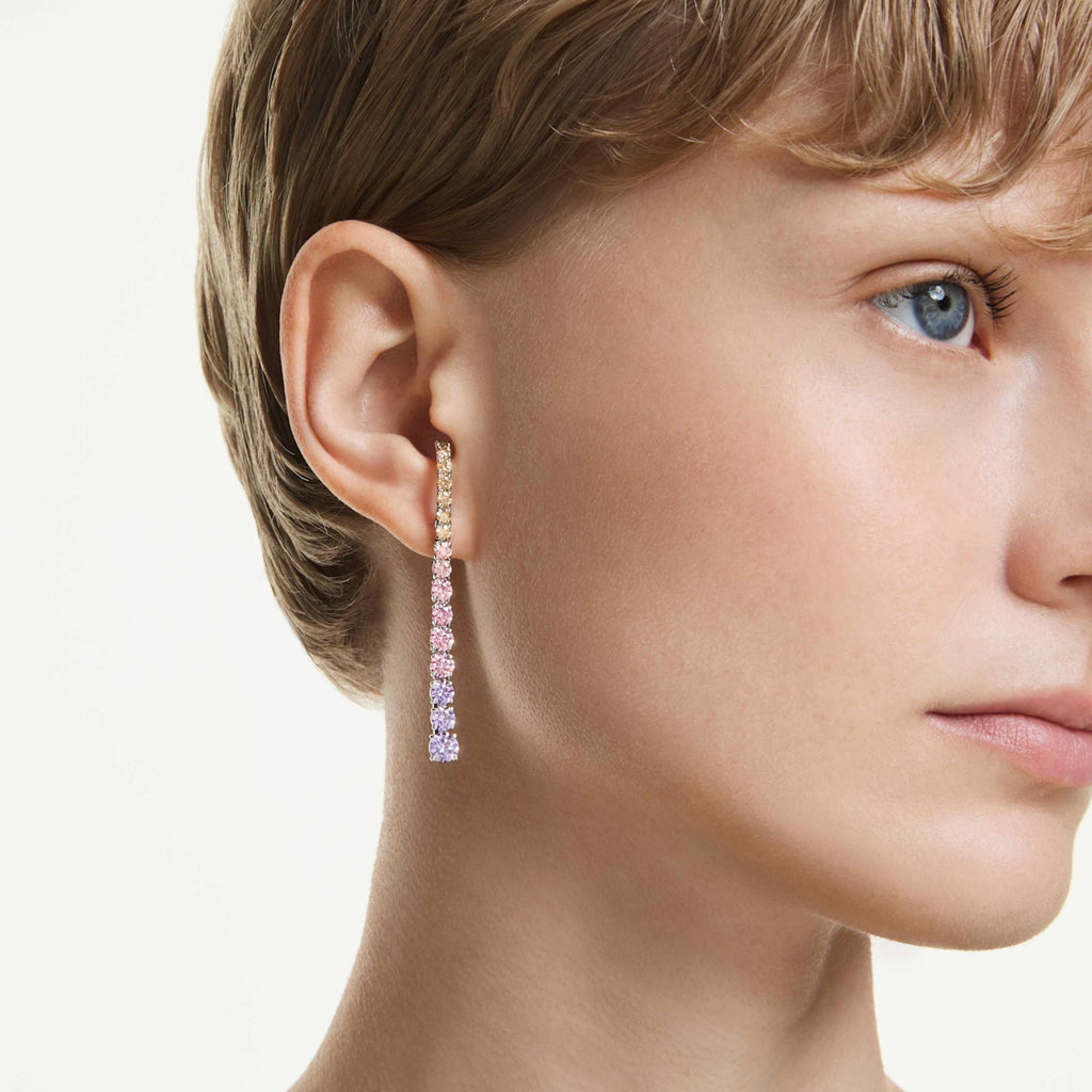 Swarovski Matrix drop earrings Gradient of round cuts, Multicolored, Rhodium plated