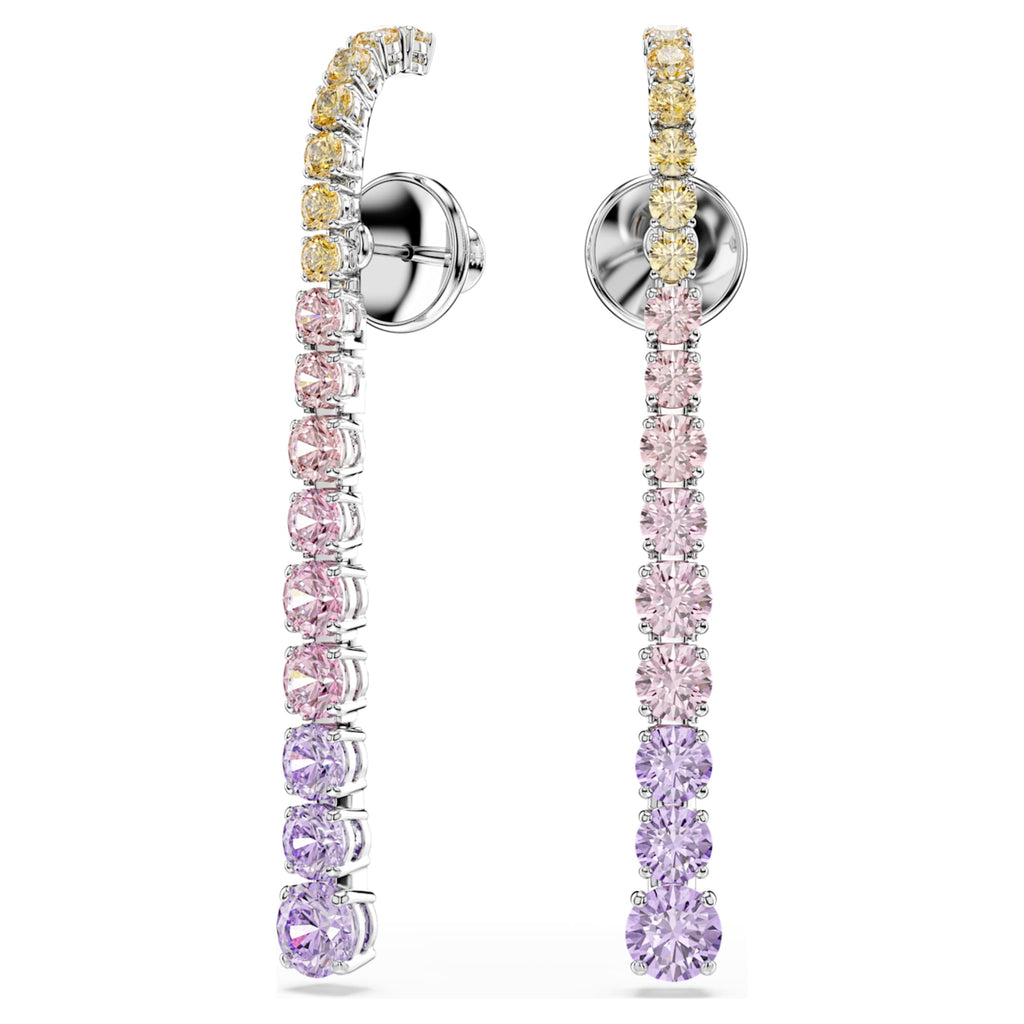 Swarovski Matrix drop earrings Gradient of round cuts, Multicolored, Rhodium plated