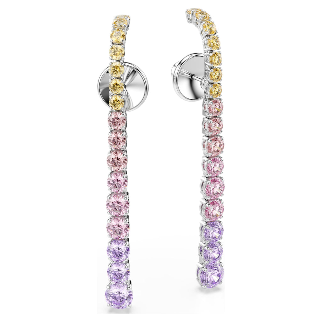 Swarovski Matrix drop earrings Gradient of round cuts, Multicolored, Rhodium plated