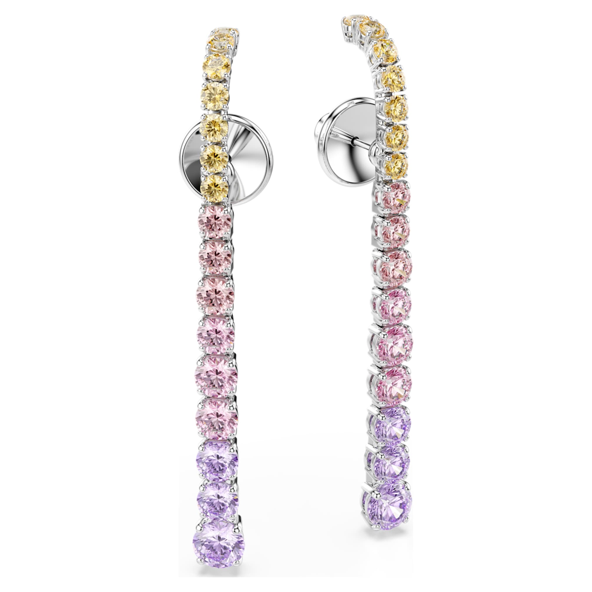 Swarovski Matrix drop earrings Gradient of round cuts, Multicolored, Rhodium plated