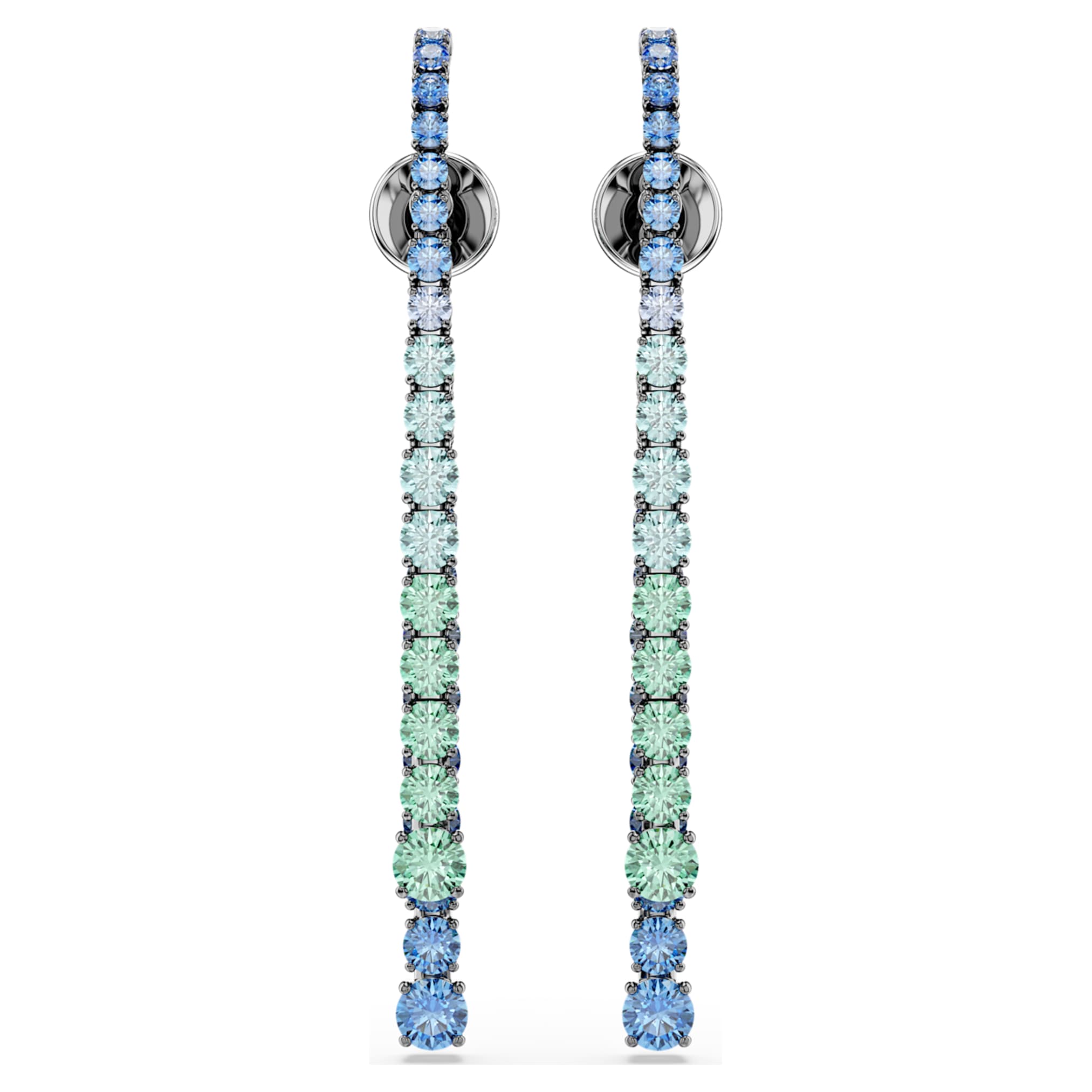 Swarovski Matrix drop earrings Gradient of round cuts, Multicolored, Ruthenium plated
