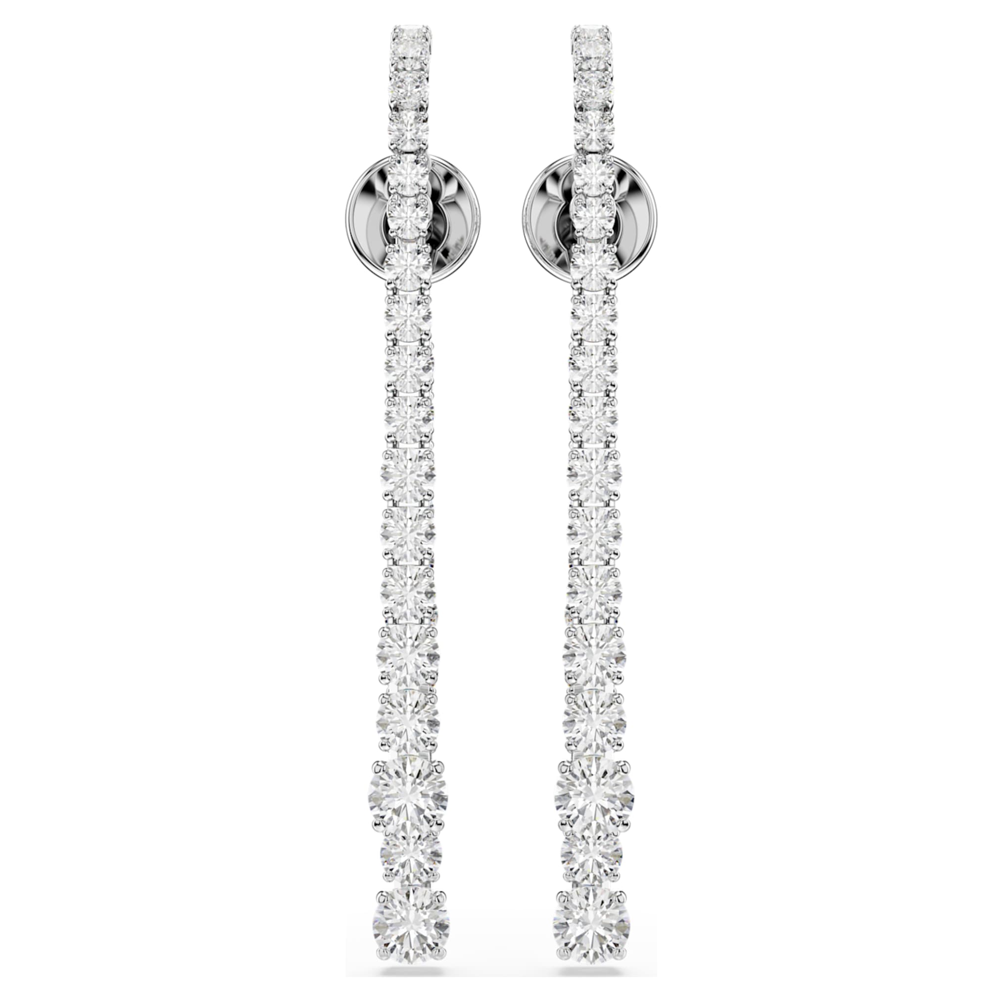 Swarovski Matrix drop earrings Gradient of round cuts, White, Rhodium plated