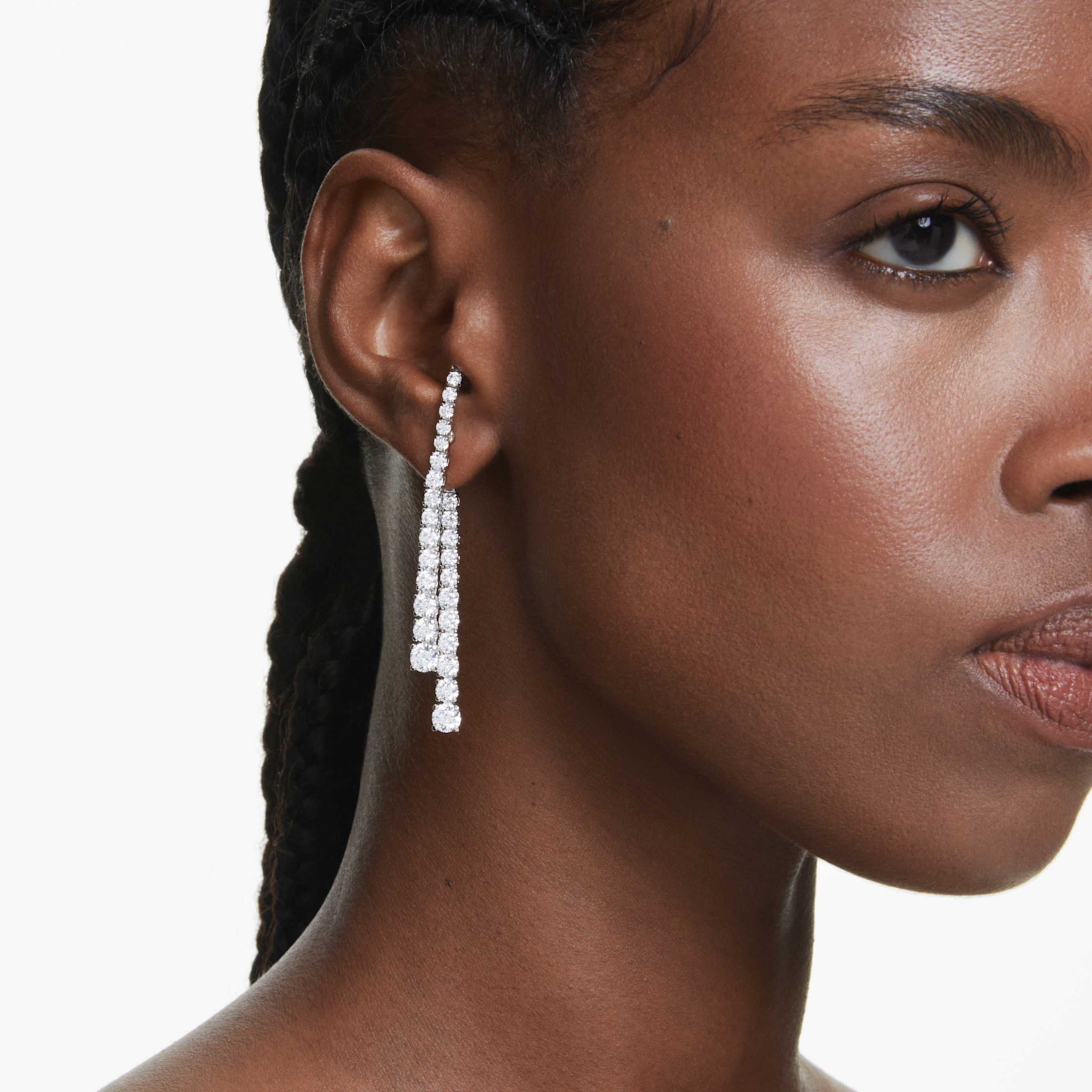 Swarovski Matrix drop earrings Gradient of round cuts, Multicolored, Ruthenium plated
