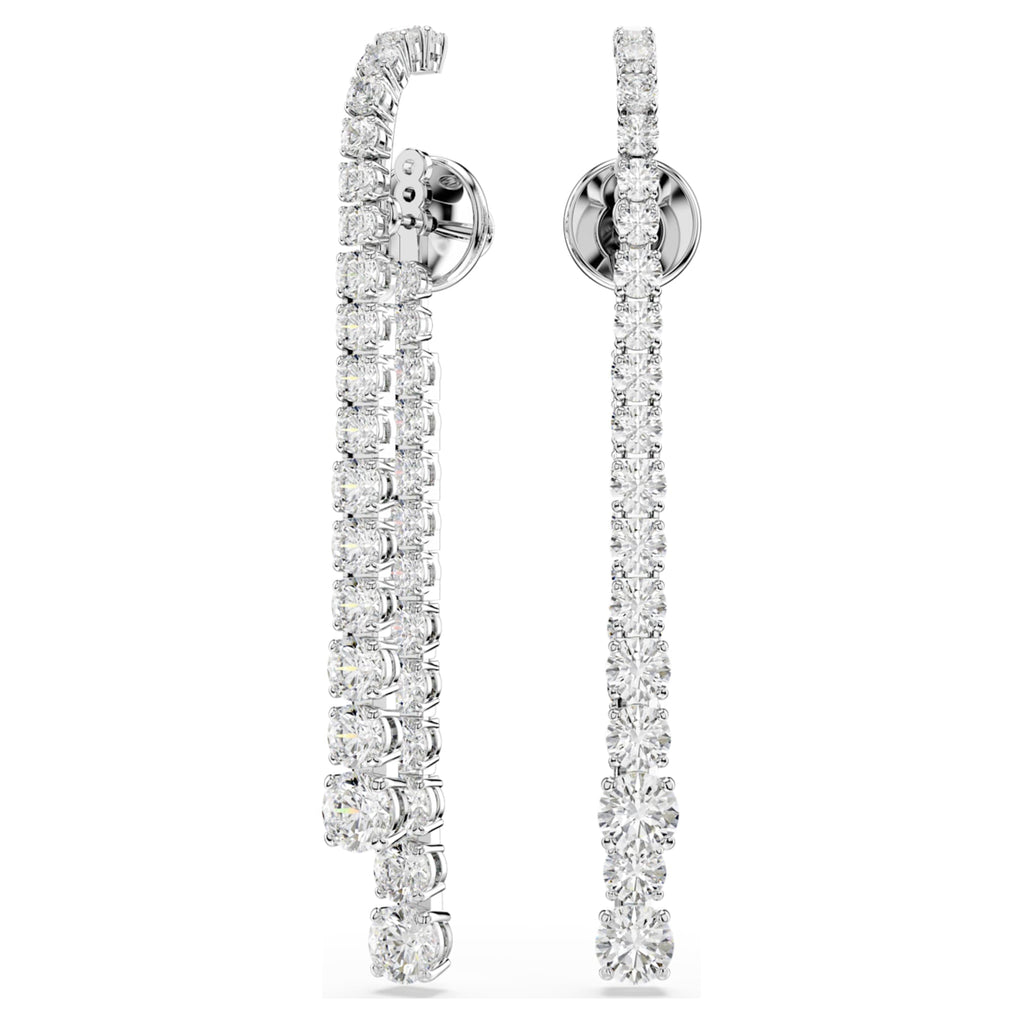 Swarovski Matrix drop earrings Gradient of round cuts, White, Rhodium plated