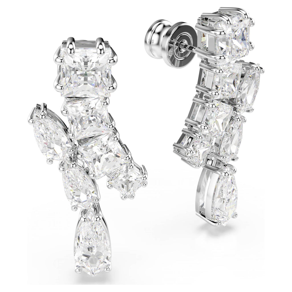 Swarovski Matrix drop earrings Mixed cuts, White, Rhodium plated