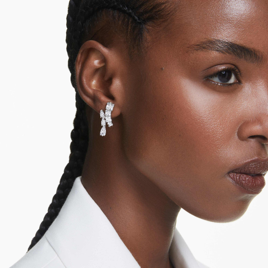 Swarovski Matrix drop earrings Mixed cuts, White, Rhodium plated