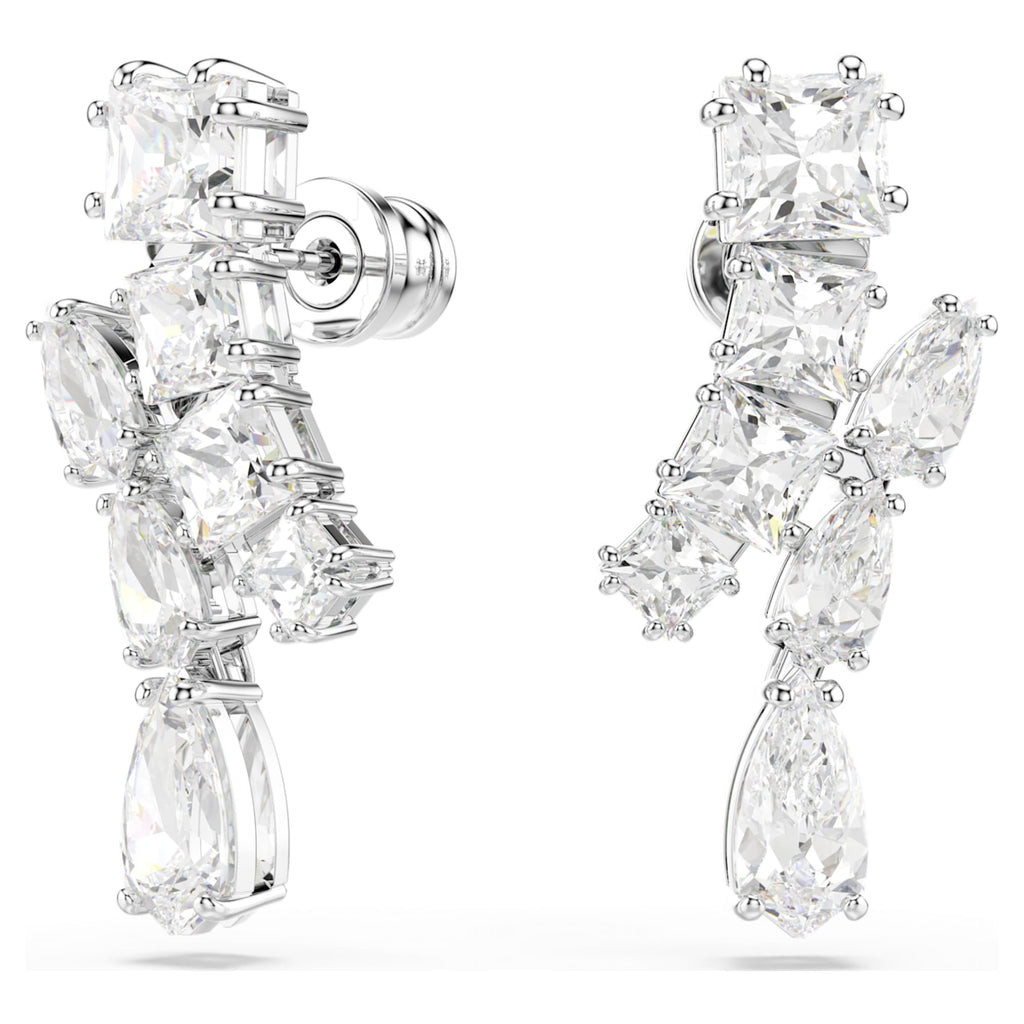 Swarovski Matrix drop earrings Mixed cuts, White, Rhodium plated