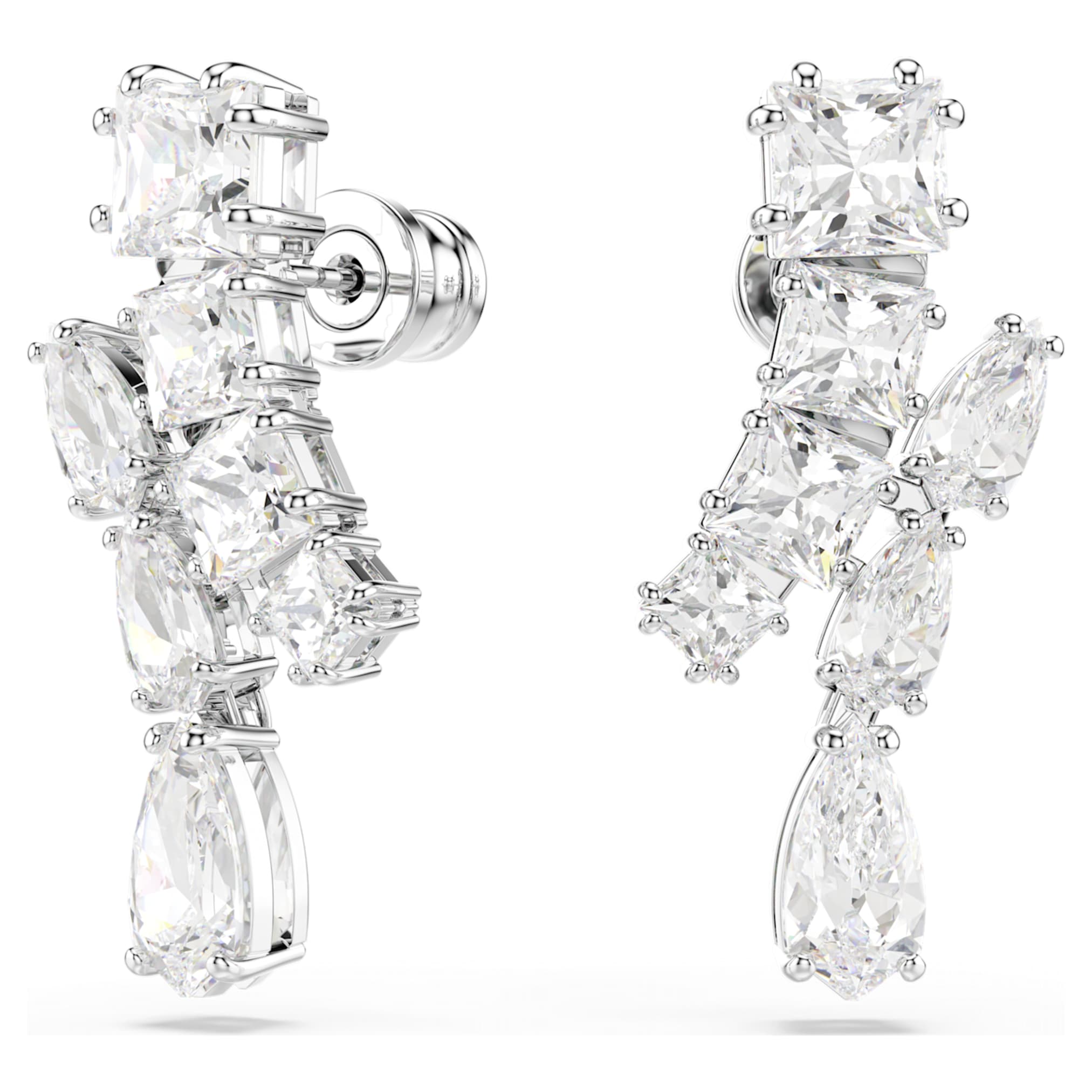 Swarovski Matrix drop earrings Mixed cuts, White, Rhodium plated