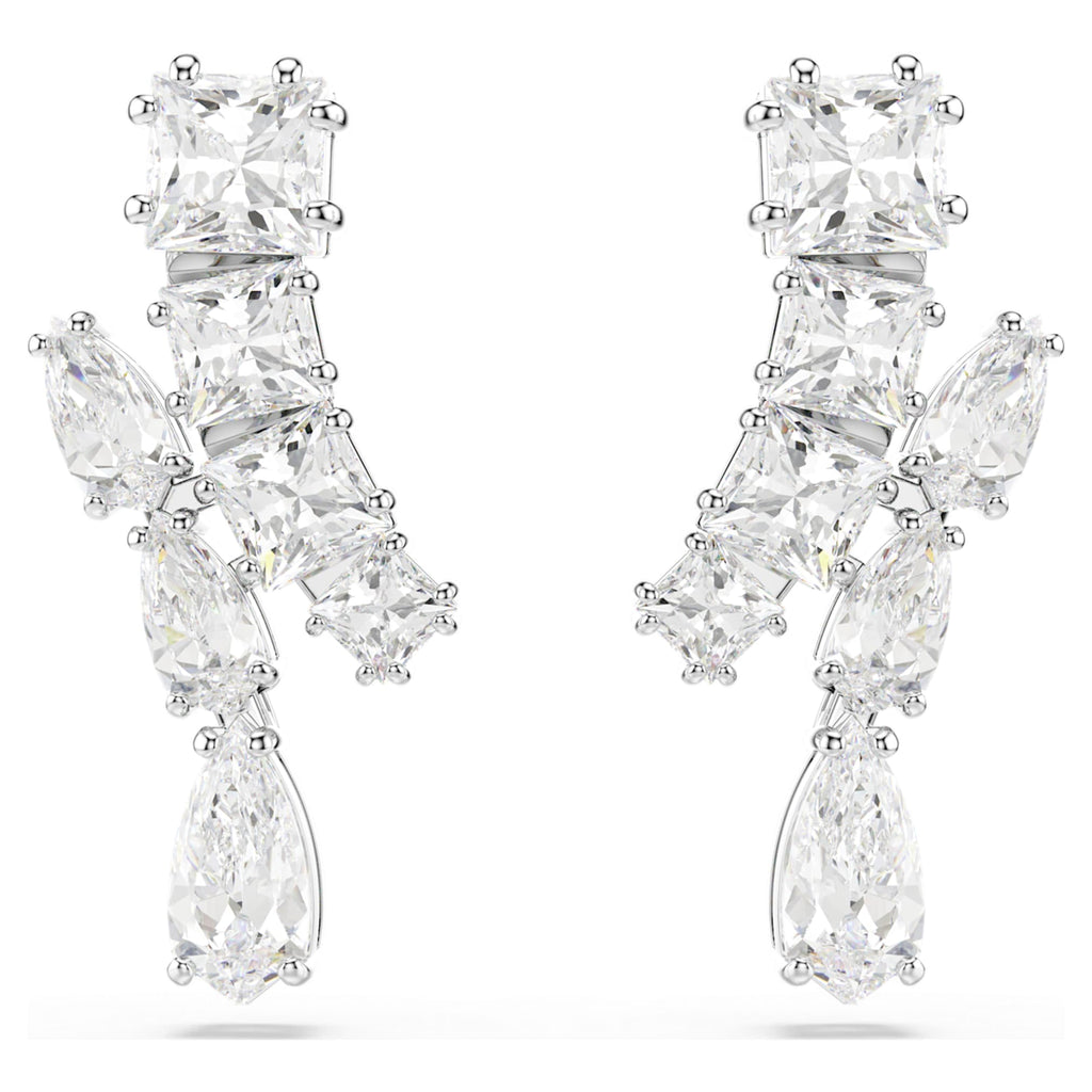 Swarovski Matrix drop earrings Mixed cuts, White, Rhodium plated