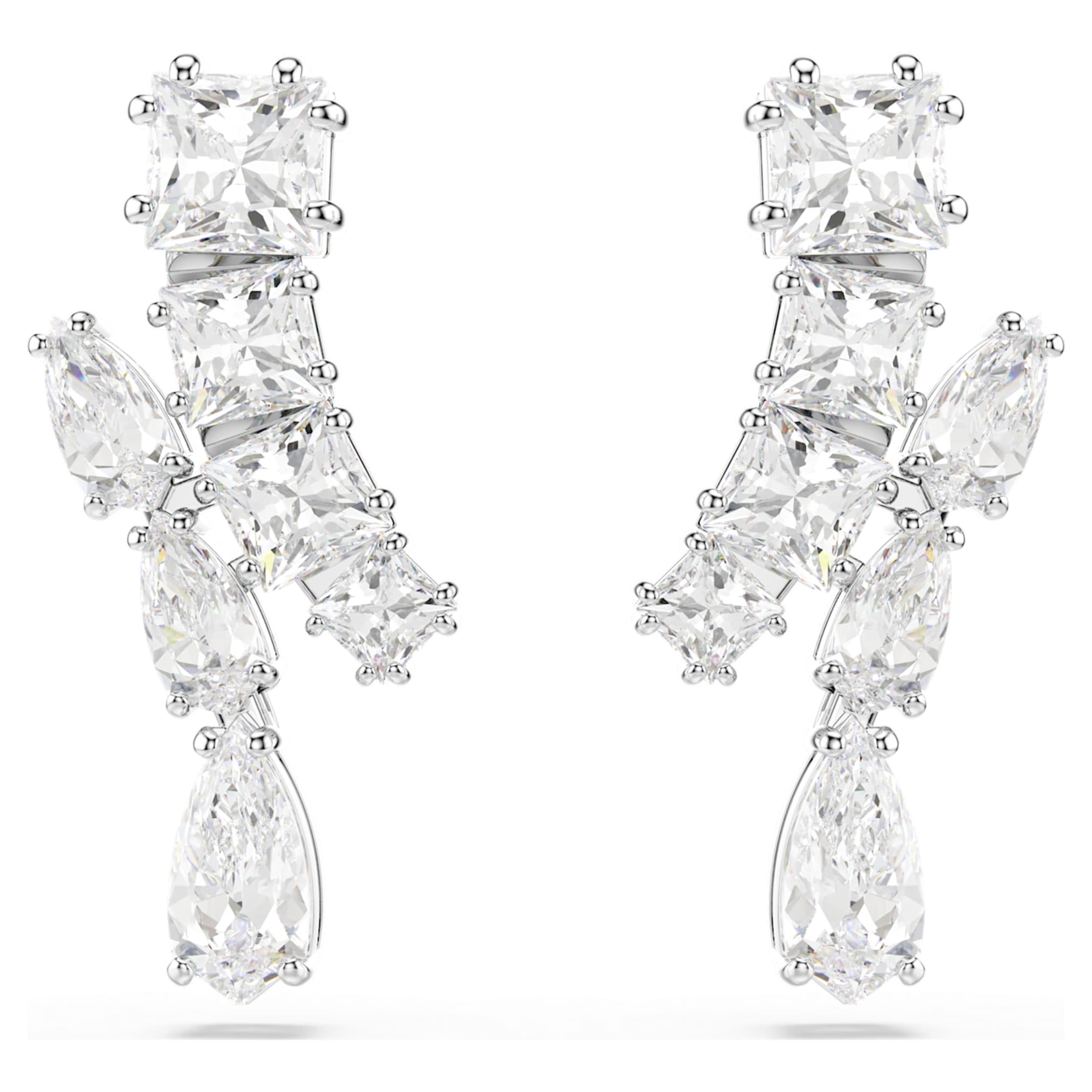 Swarovski Matrix drop earrings Mixed cuts, White, Rhodium plated
