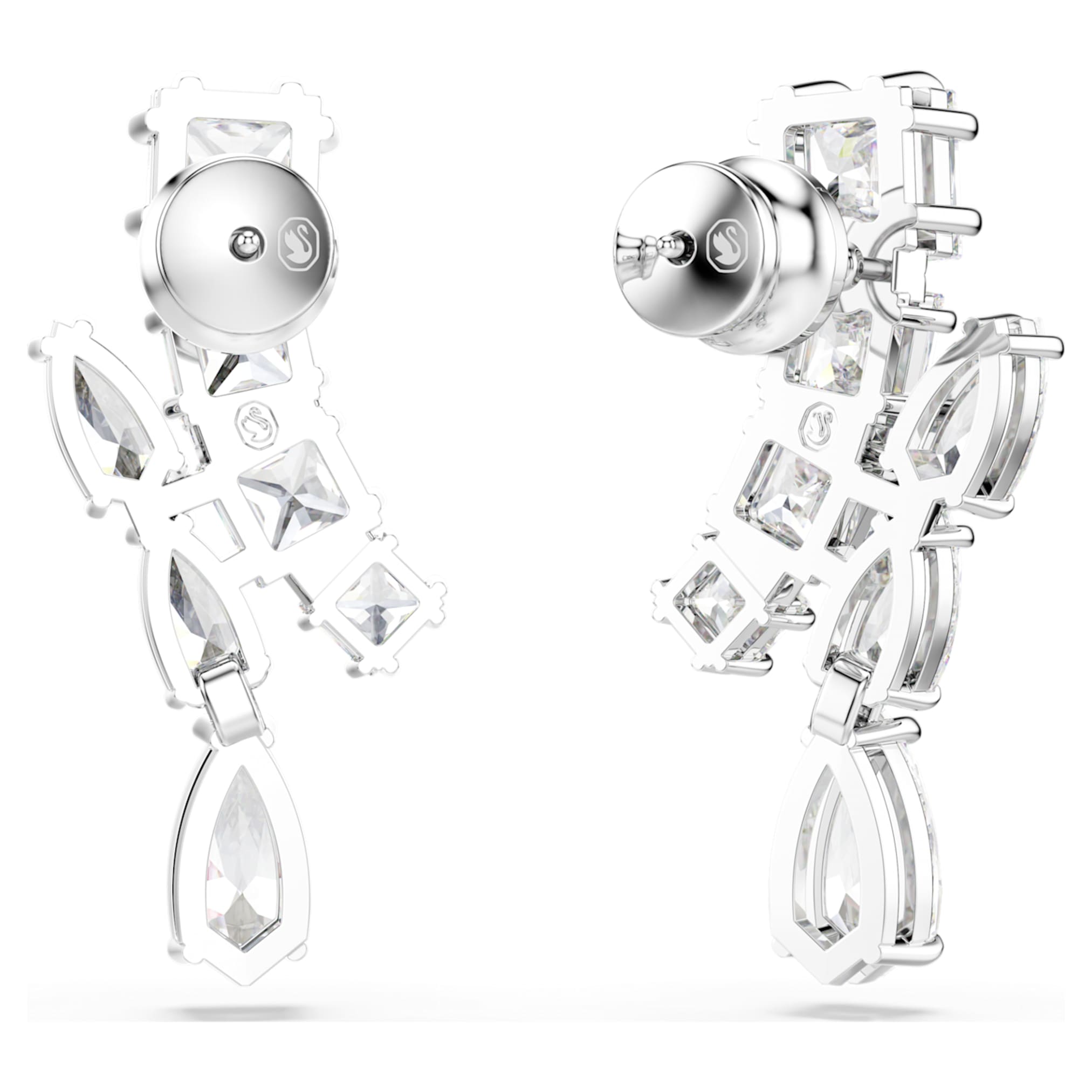 Swarovski Matrix drop earrings Mixed cuts, White, Rhodium plated