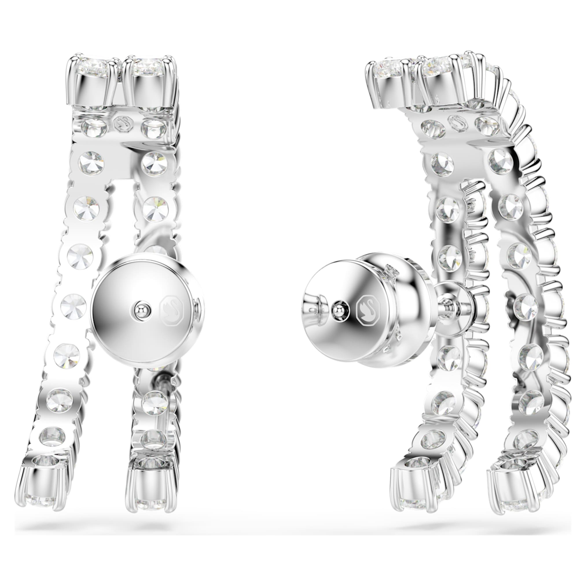 Swarovski Matrix ear cuffs Round cut, White, Rhodium plated