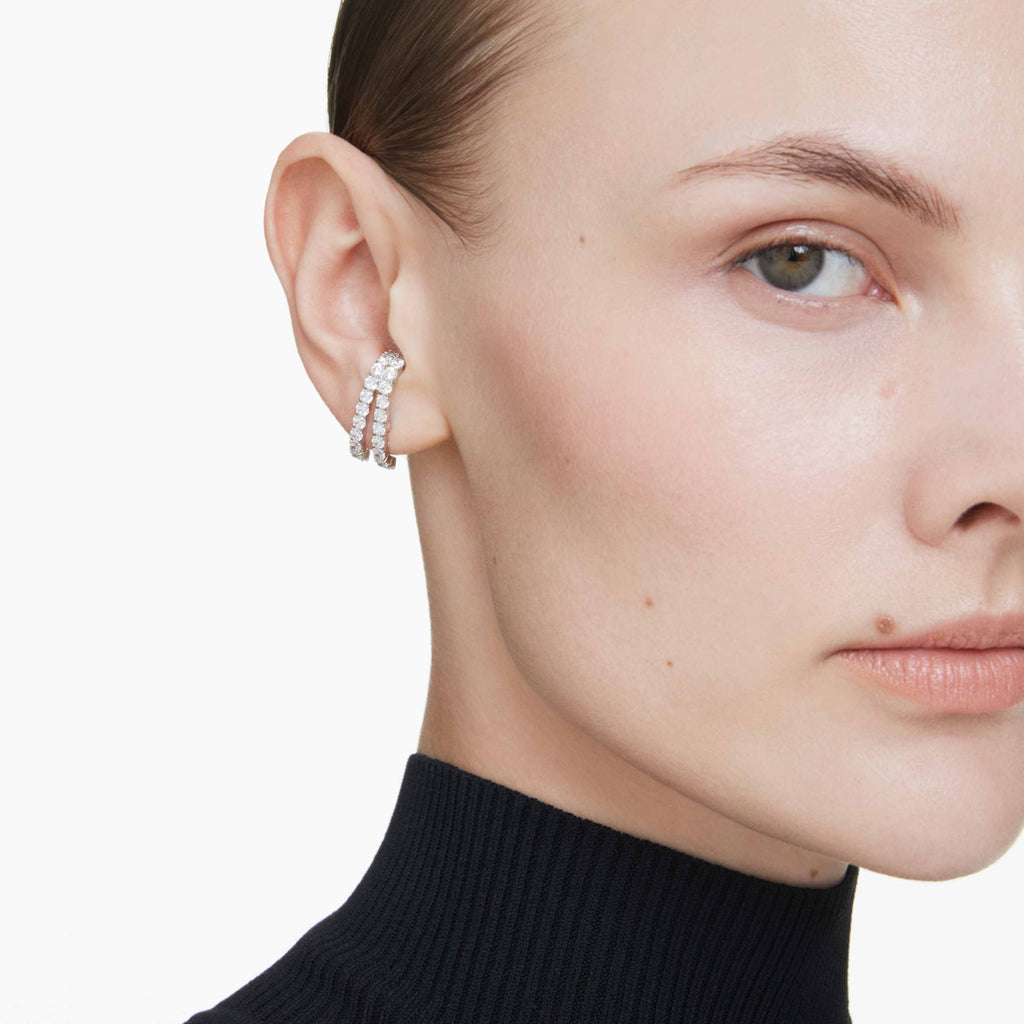 Swarovski Matrix ear cuffs Round cut, White, Rhodium plated