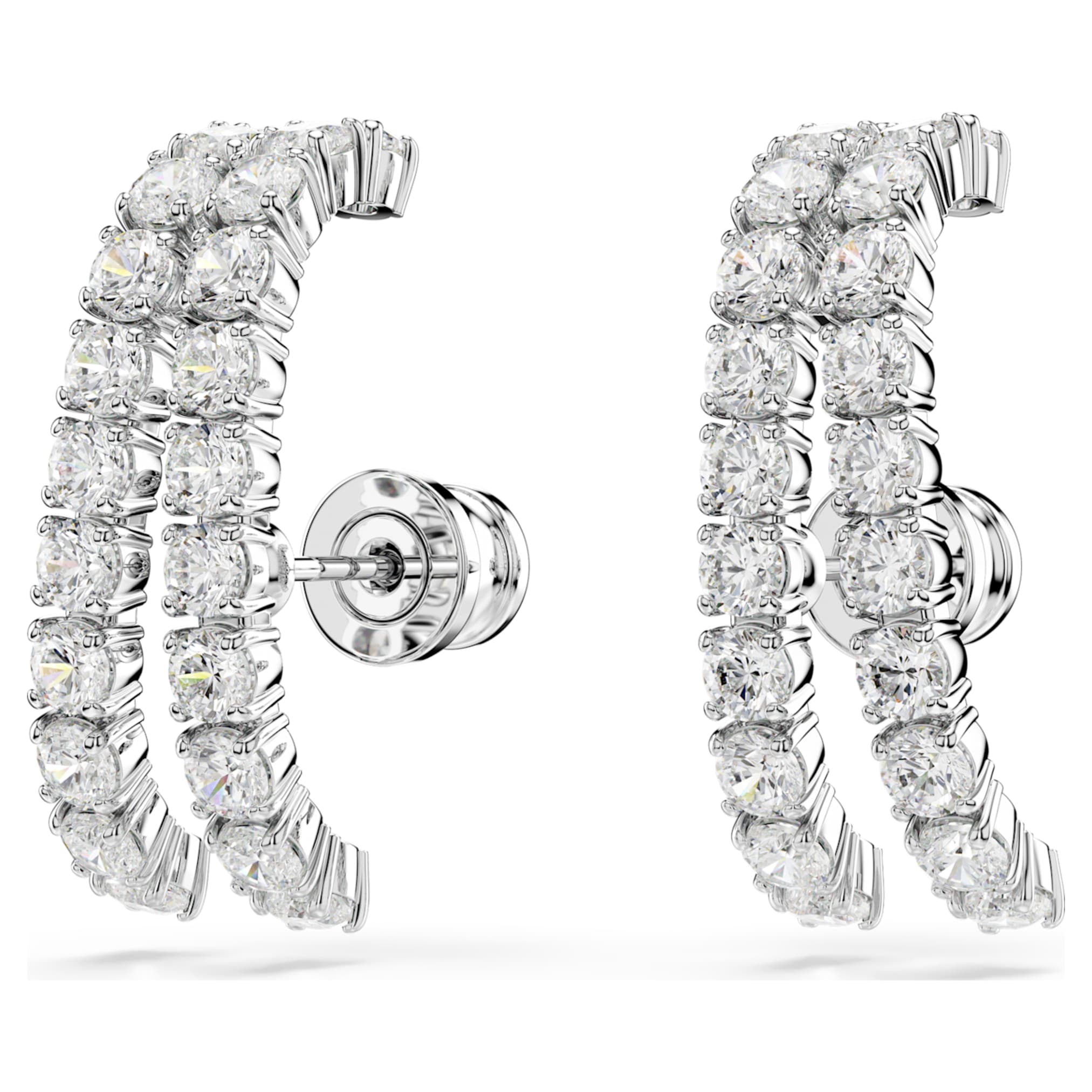 Swarovski Matrix ear cuffs Round cut, White, Rhodium plated