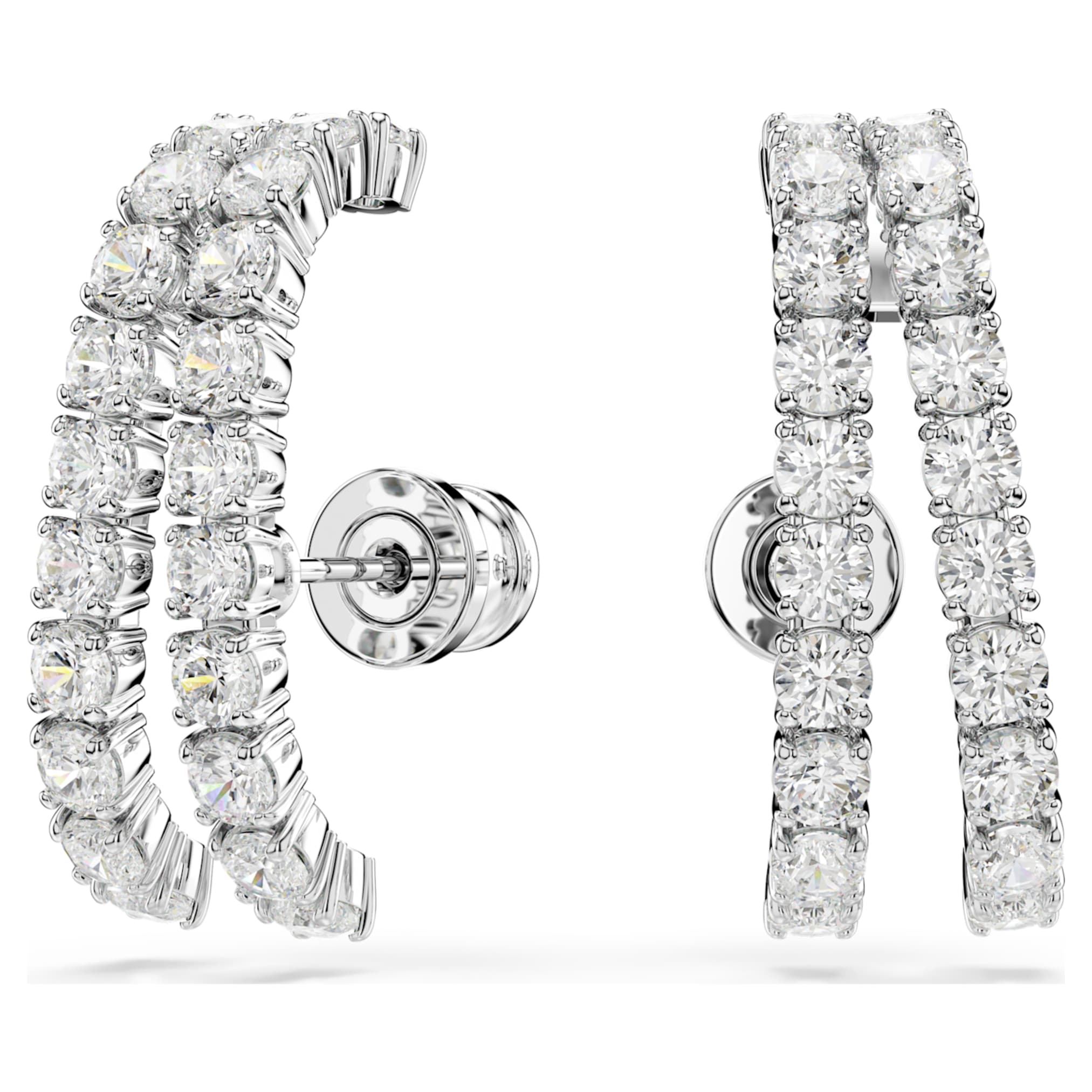 Swarovski Matrix ear cuffs Round cut, White, Rhodium plated