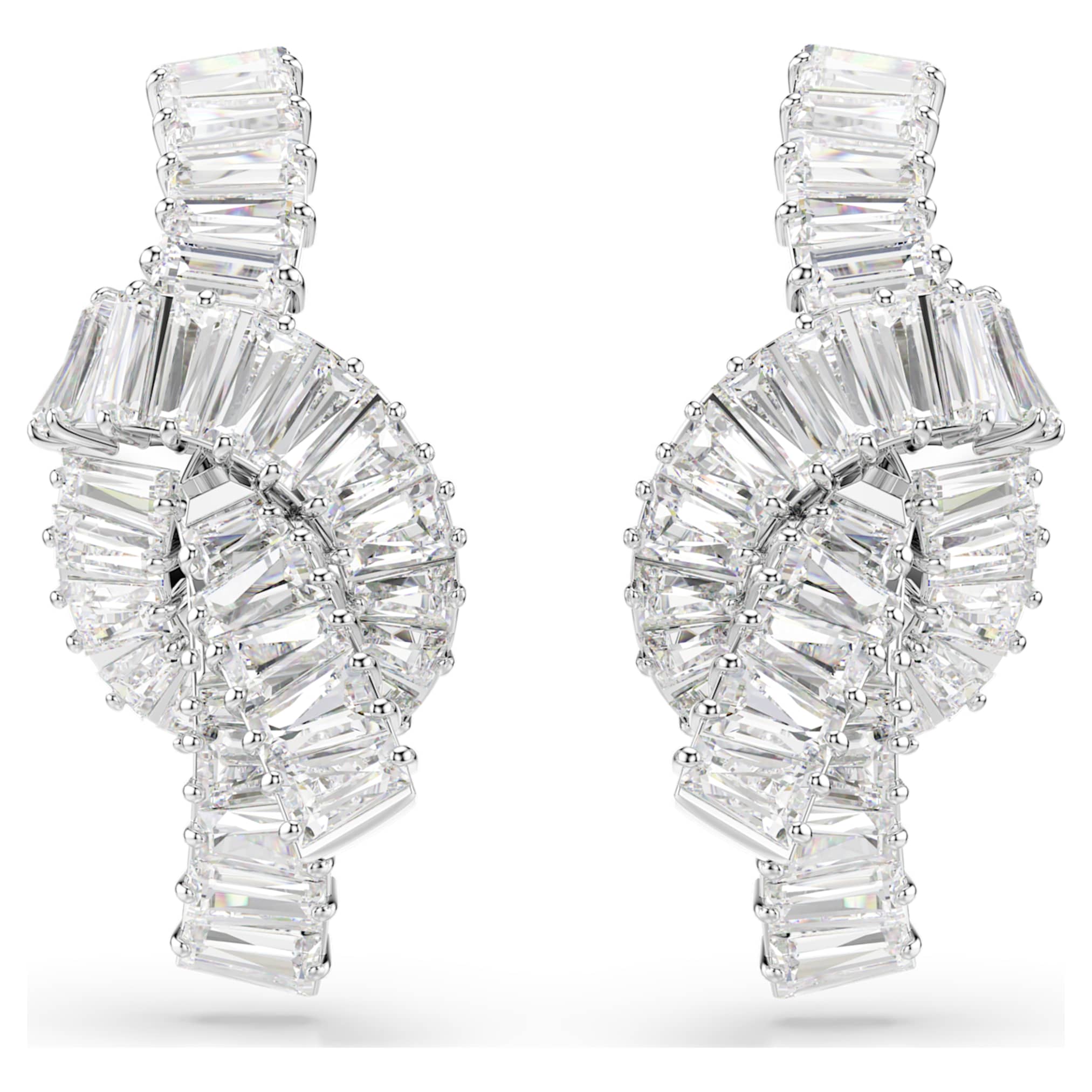 Swarovski Matrix earrings Baguette cut, Knot, White, Rhodium plated