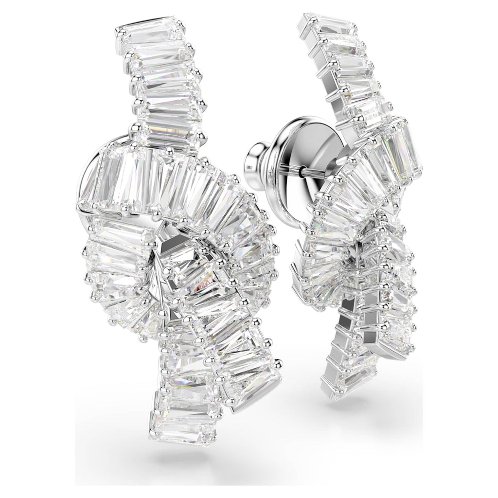 Swarovski Matrix earrings Baguette cut, Knot, White, Rhodium plated