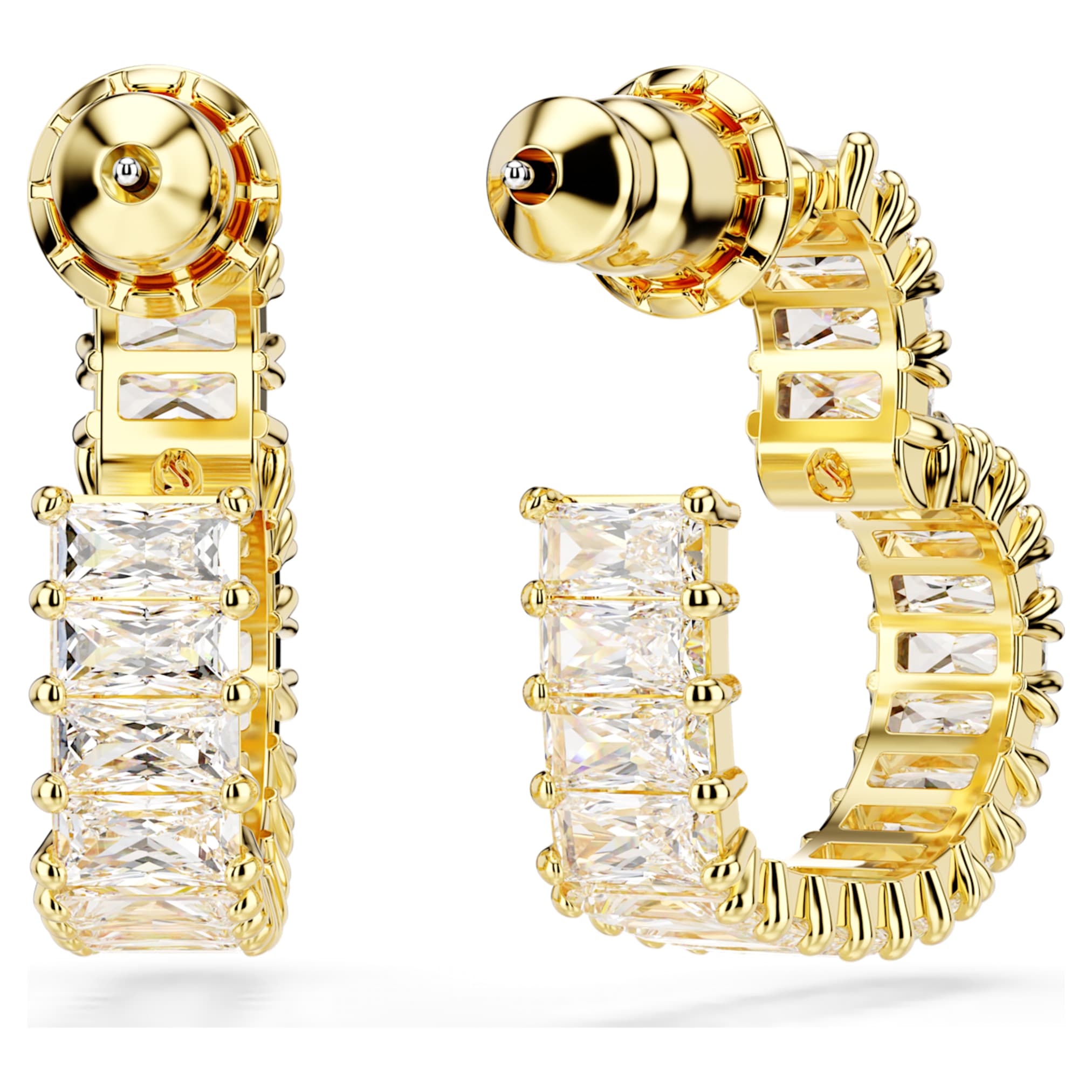 Swarovski Matrix hoop earrings Baguette cut, Heart, Small, White, 18K gold finish