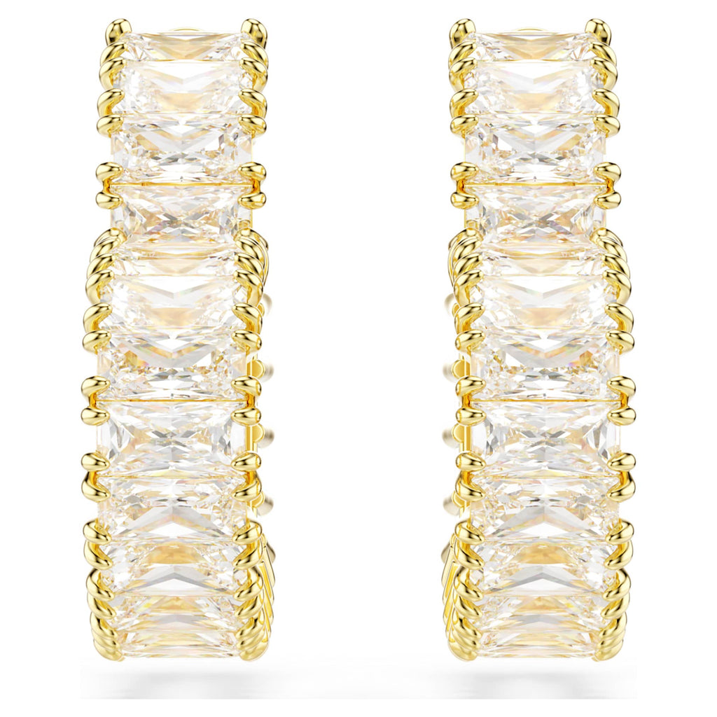 Swarovski Matrix hoop earrings Baguette cut, Heart, Small, White, 18K gold finish