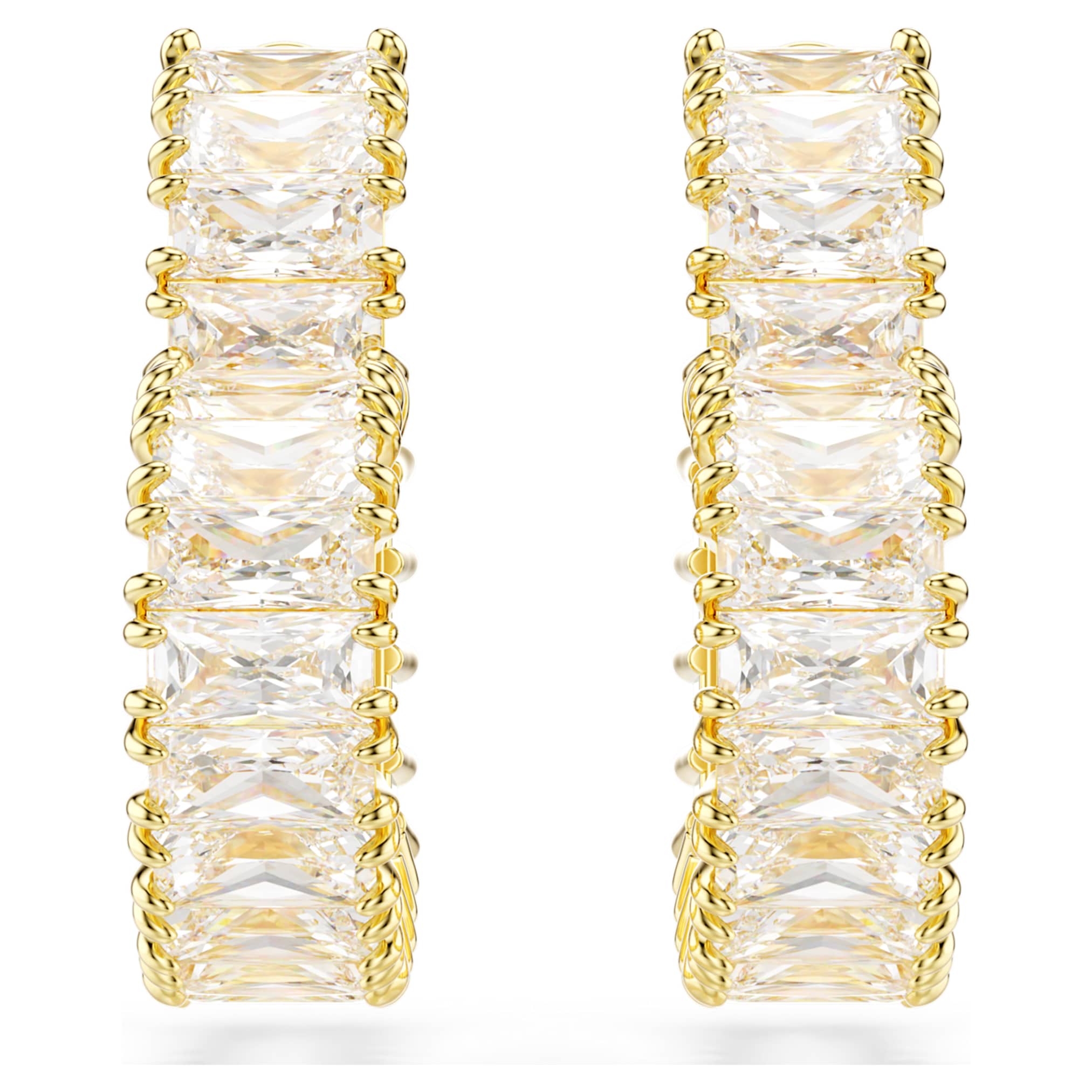 Swarovski Matrix hoop earrings Baguette cut, Heart, Small, White, 18K gold finish