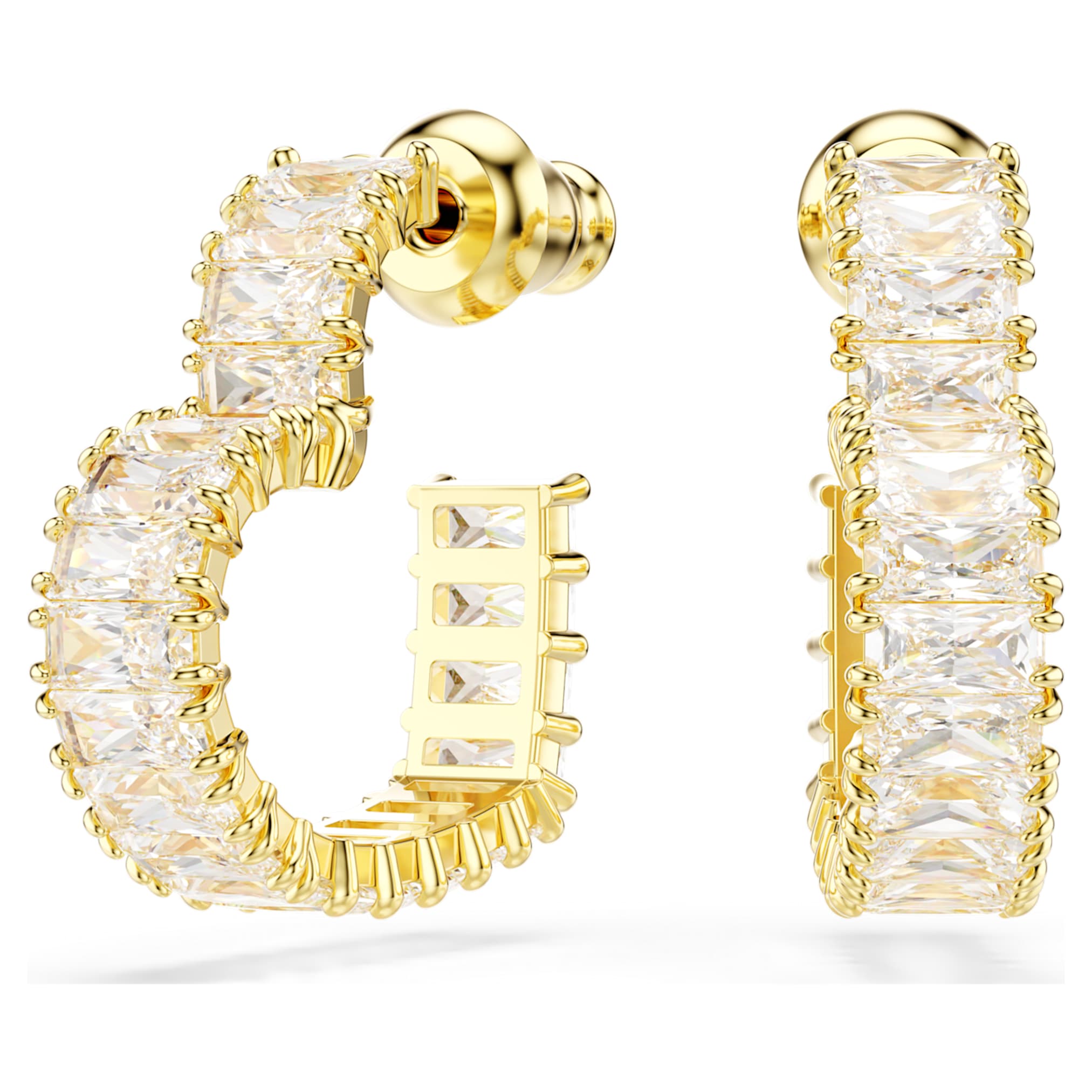 Swarovski Matrix hoop earrings Baguette cut, Heart, Small, White, 18K gold finish