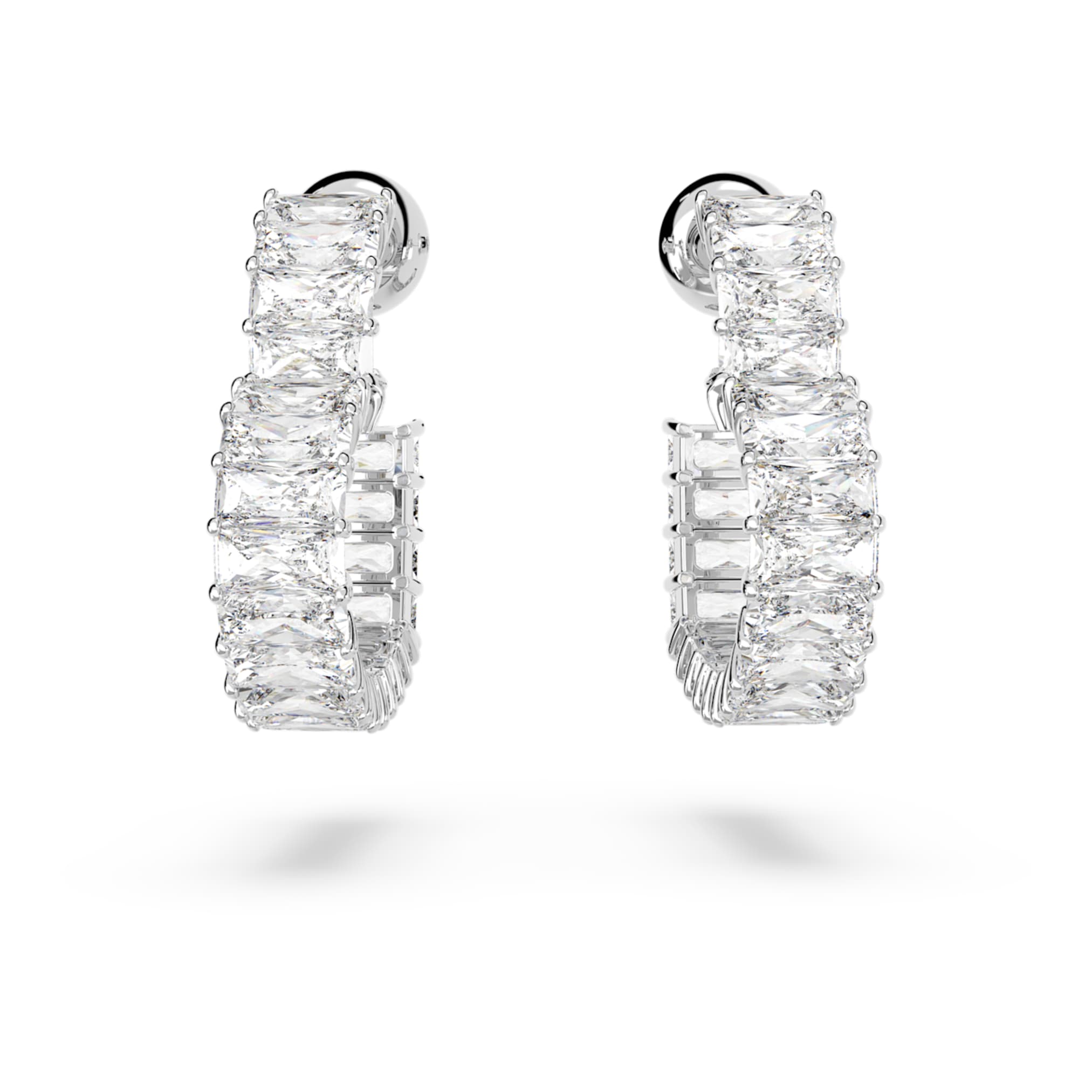 Swarovski Matrix hoop earrings Baguette cut, Heart, Small, White, Rhodium plated