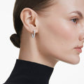 Swarovski Matrix hoop earrings Crystal pearl, Round cut, White, Rhodium plated