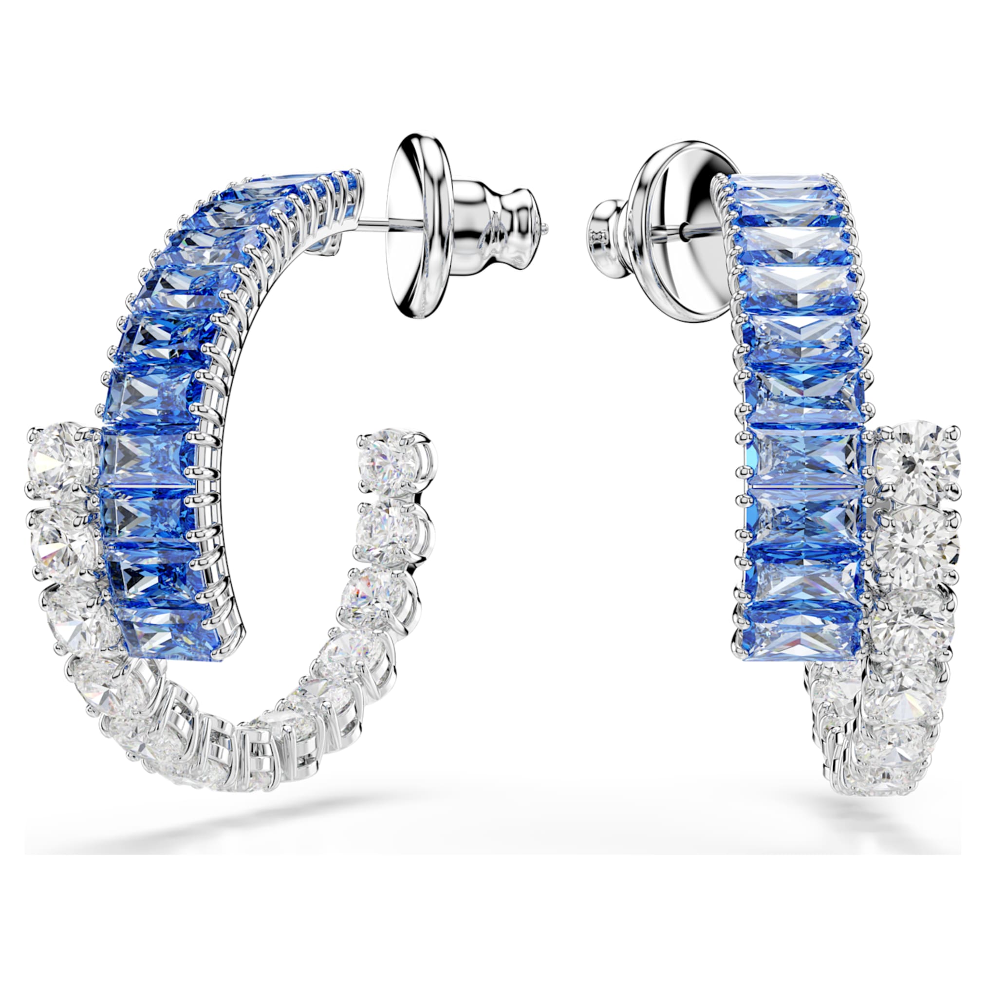 Swarovski Matrix hoop earrings Mixed cuts, Blue, Rhodium plated