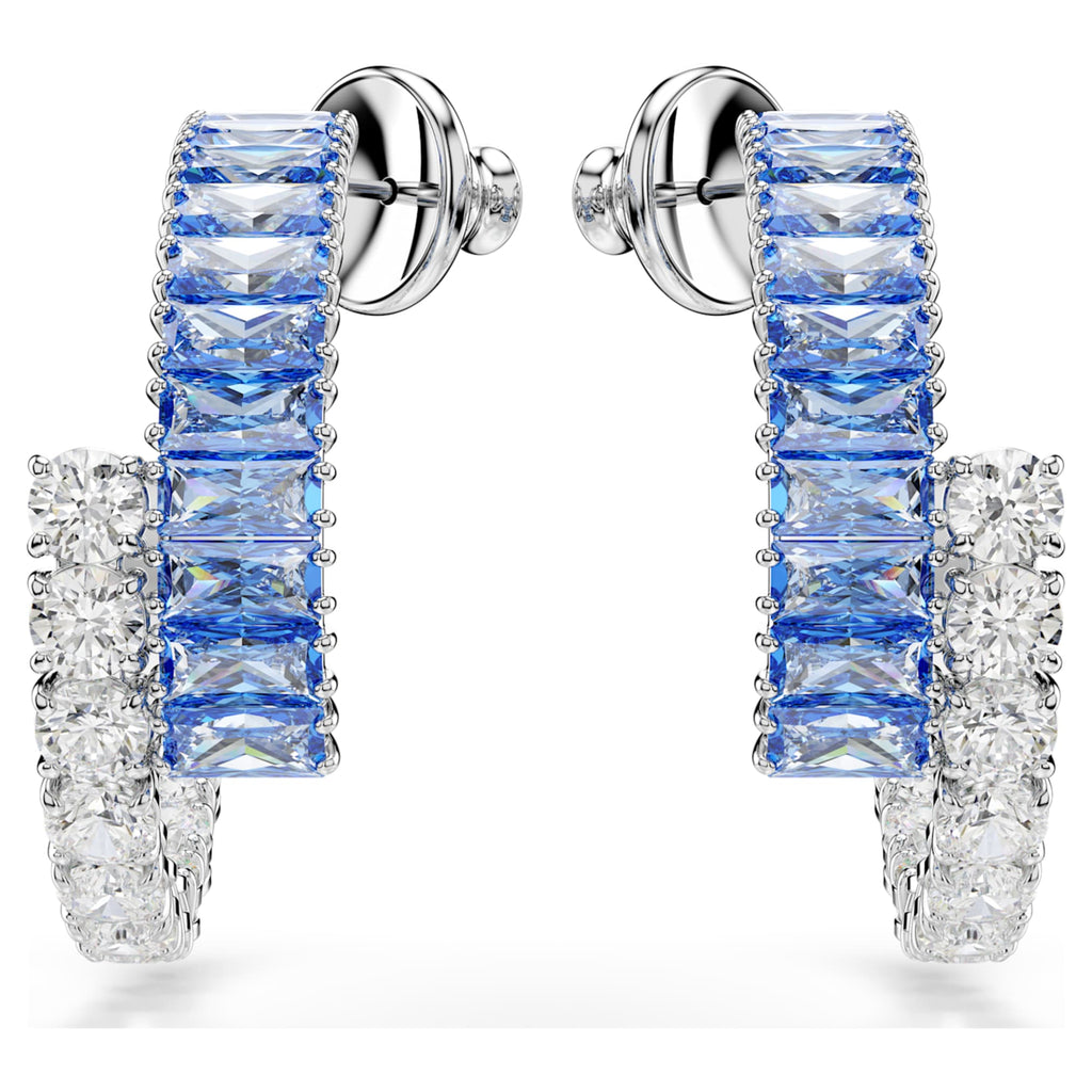 Swarovski Matrix hoop earrings Mixed cuts, Blue, Rhodium plated