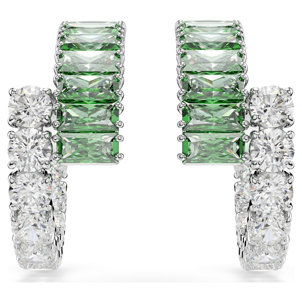 Swarovski Matrix hoop earrings Mixed cuts, Green, Rhodium plated