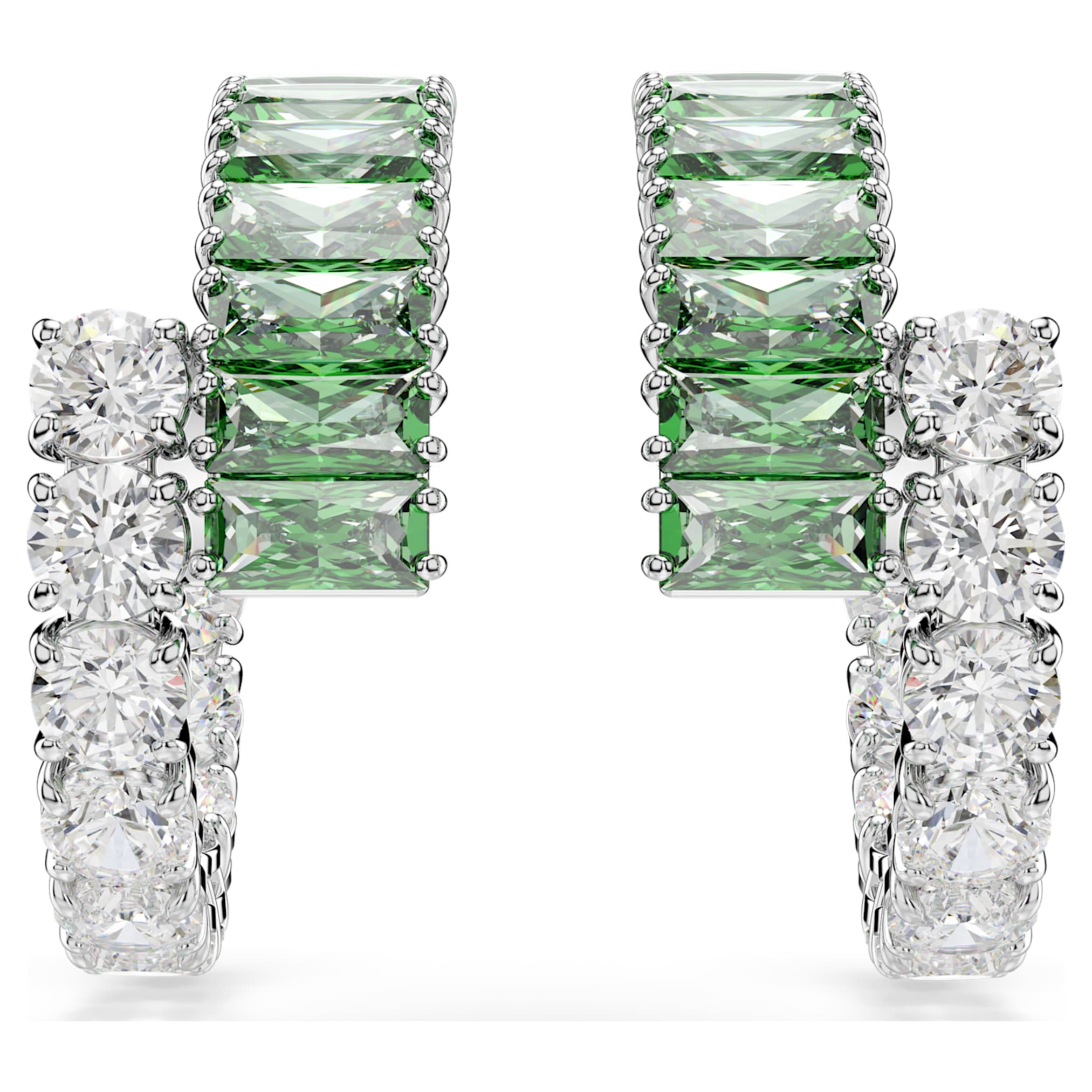 Swarovski Matrix hoop earrings Mixed cuts, Green, Rhodium plated