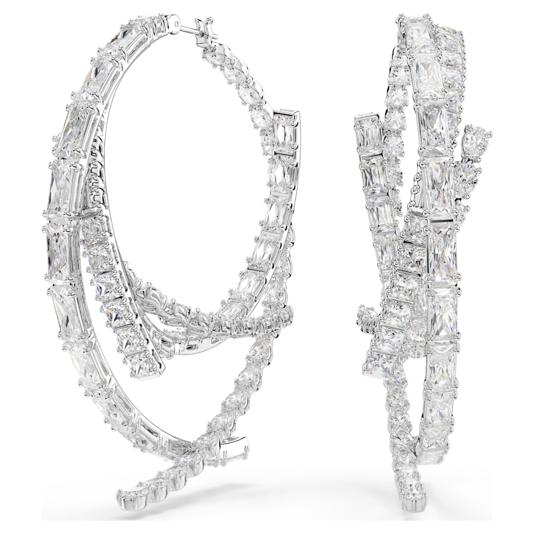 Swarovski Matrix hoop earrings Mixed cuts, White, Rhodium plated