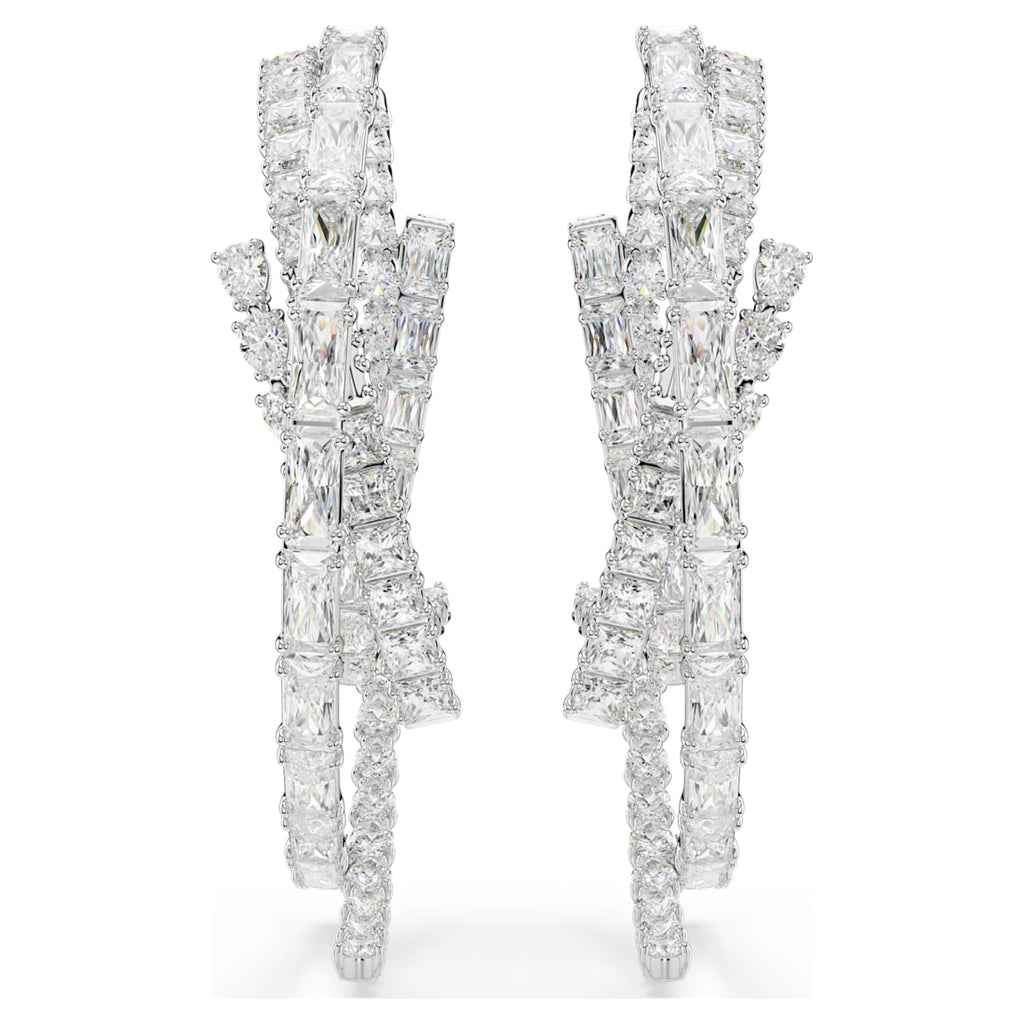 Swarovski Matrix hoop earrings Mixed cuts, White, Rhodium plated