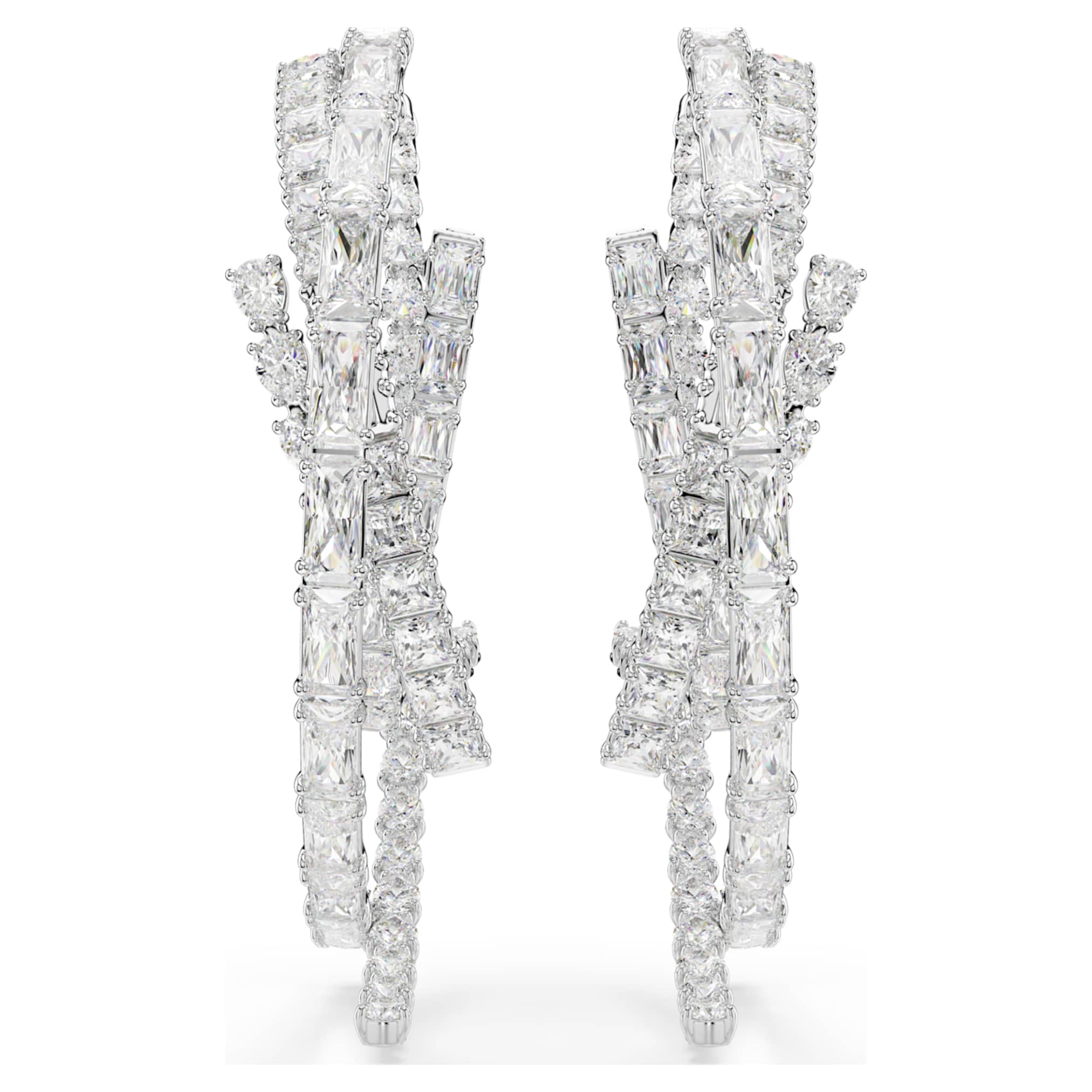 Swarovski Matrix hoop earrings Mixed cuts, White, Rhodium plated