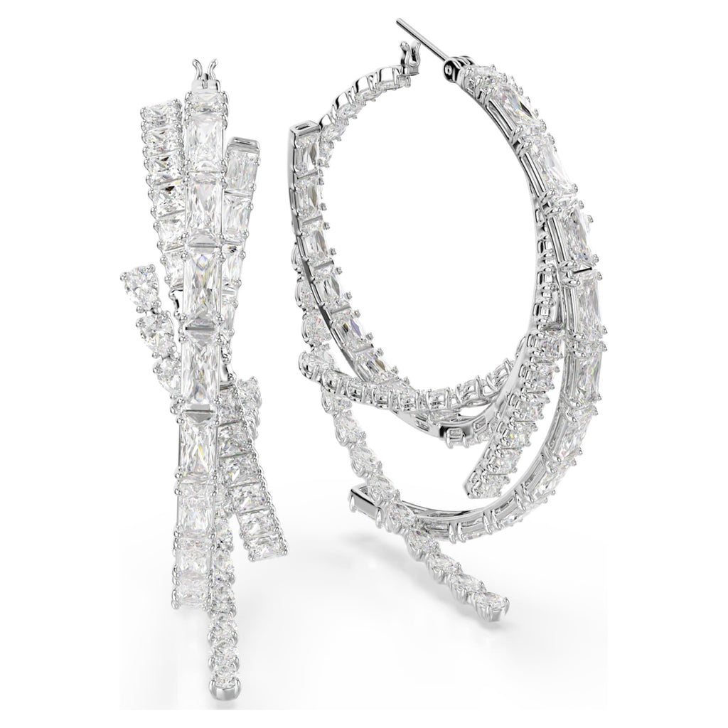 Swarovski Matrix hoop earrings Mixed cuts, White, Rhodium plated