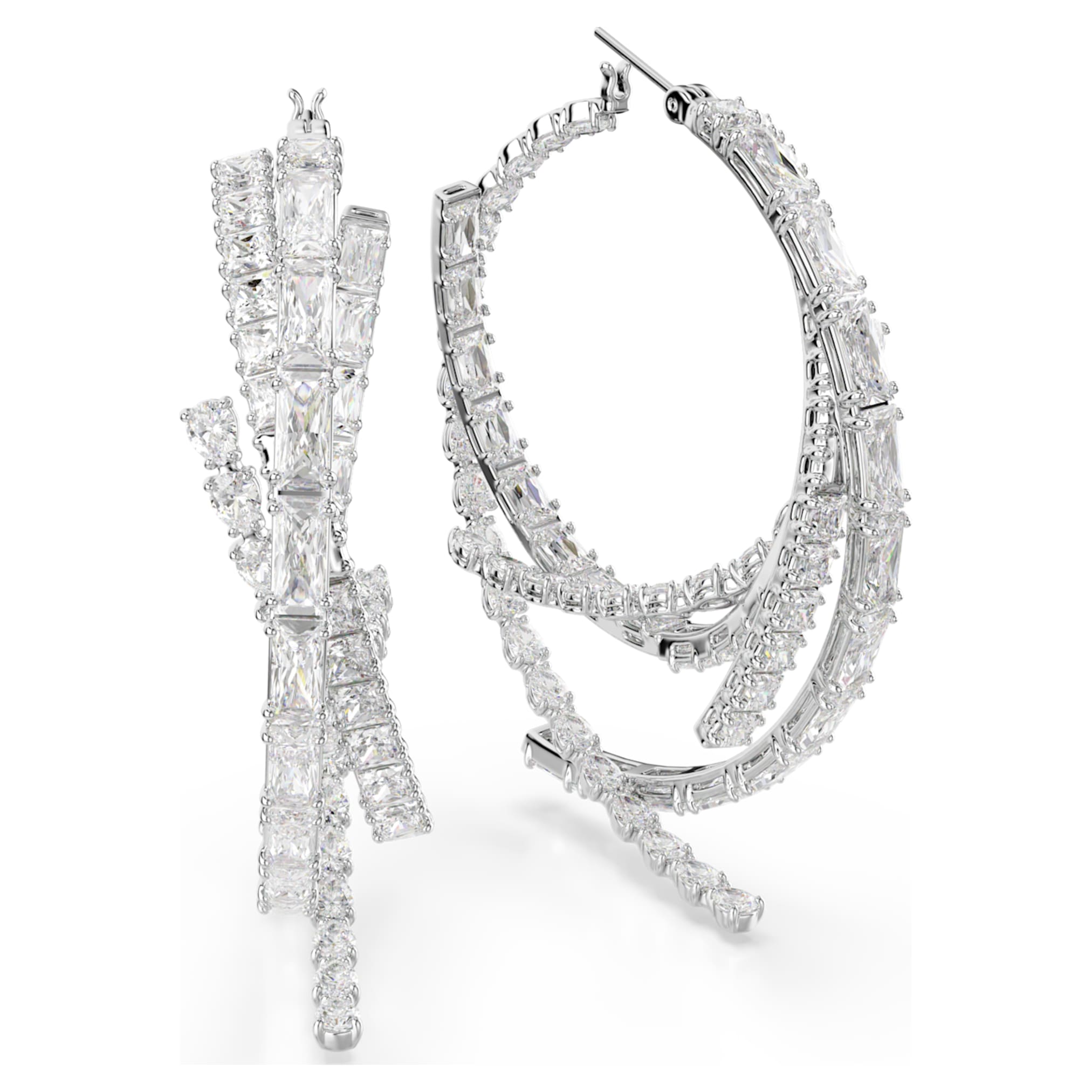 Swarovski Matrix hoop earrings Mixed cuts, White, Rhodium plated