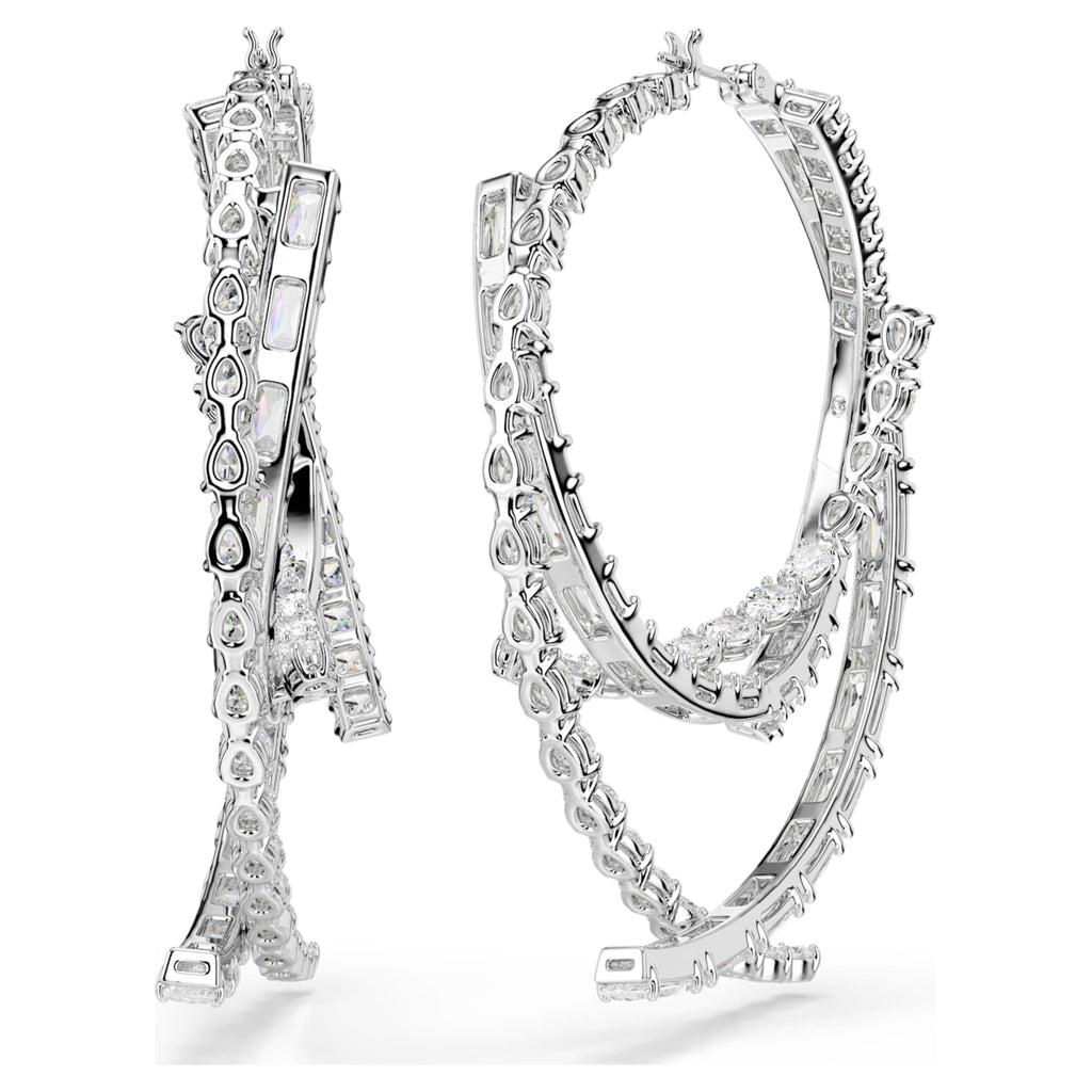 Swarovski Matrix hoop earrings Mixed cuts, White, Rhodium plated