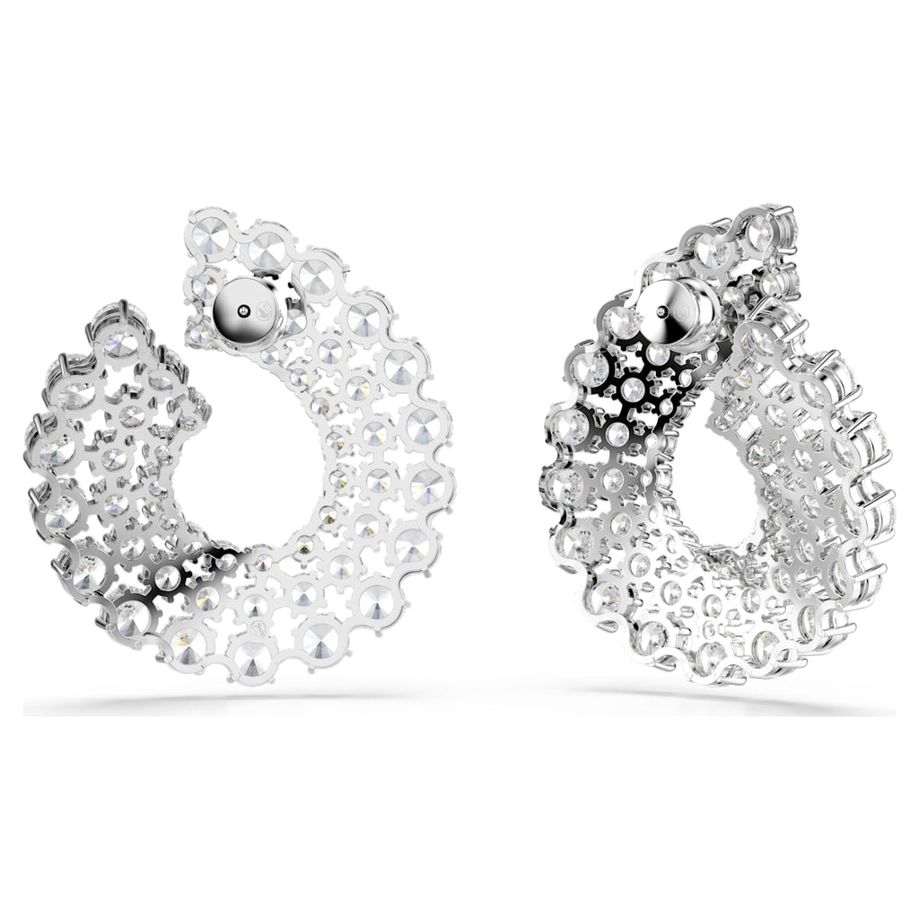 Swarovski Matrix hoop earrings Mixed round cuts, White, Rhodium plated