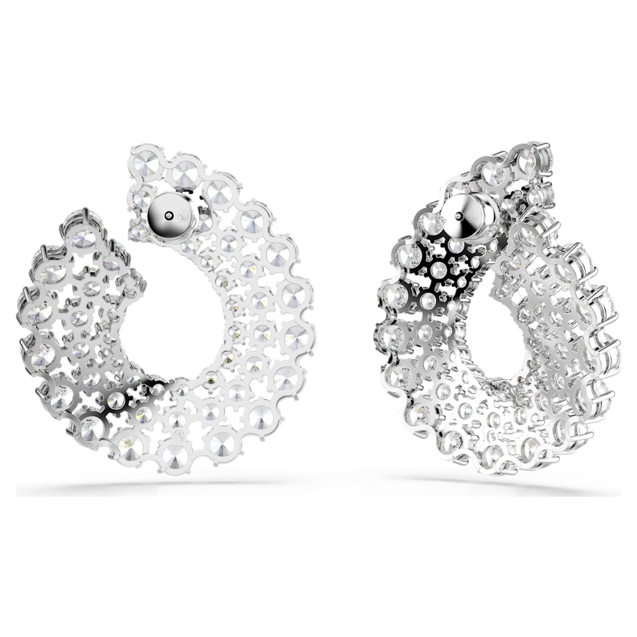 Swarovski Matrix hoop earrings Mixed round cuts, White, Rhodium plated