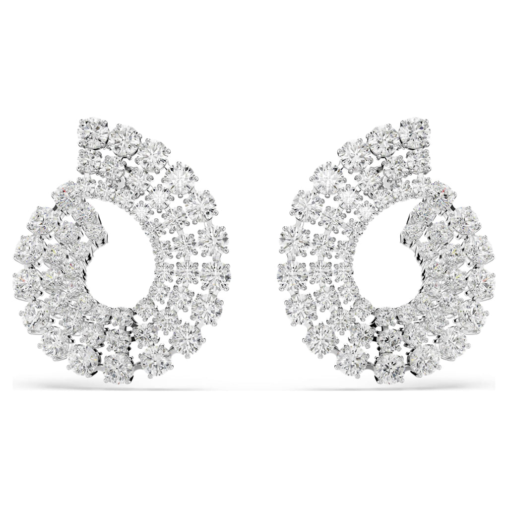 Swarovski Matrix hoop earrings Mixed round cuts, White, Rhodium plated