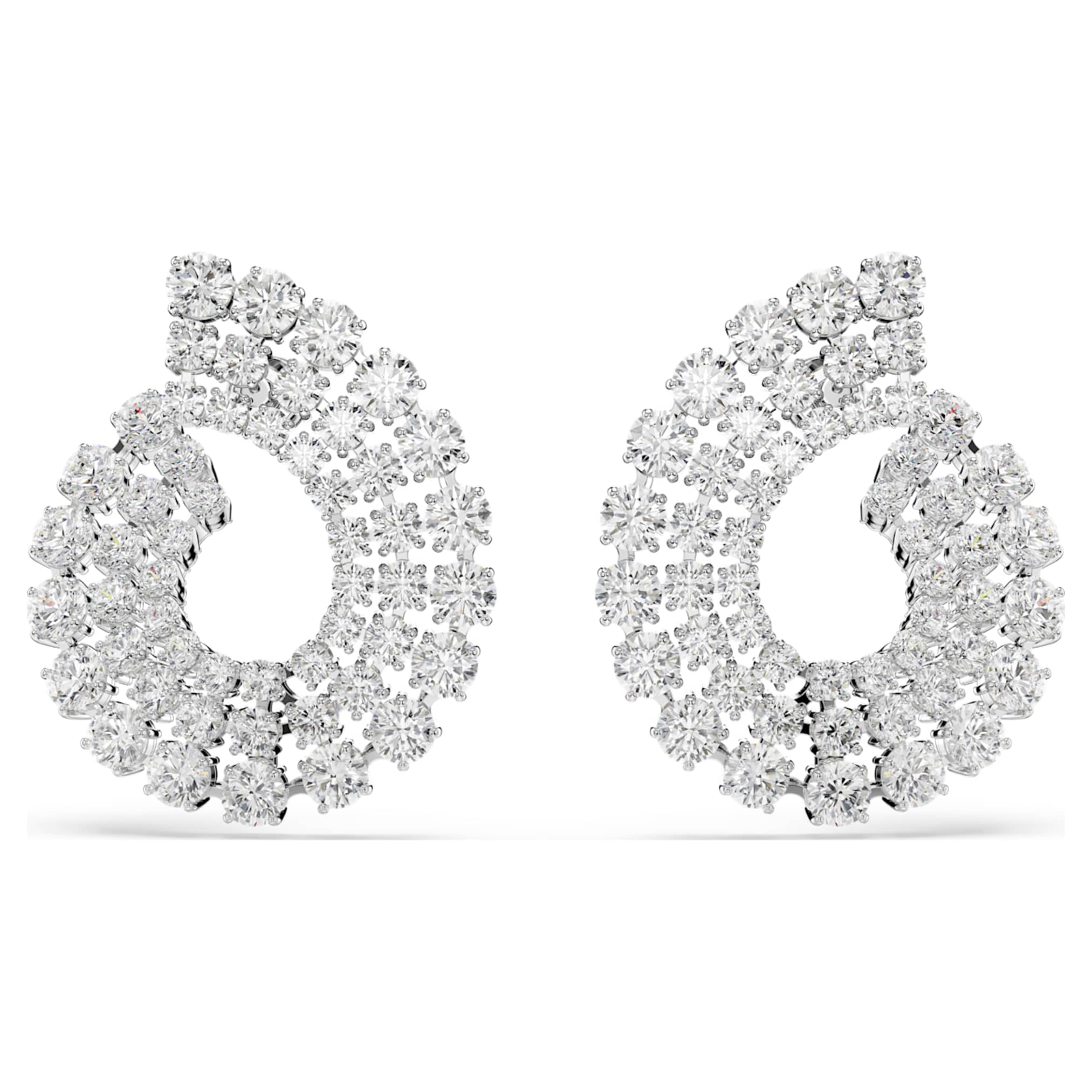 Swarovski Matrix hoop earrings Mixed round cuts, White, Rhodium plated