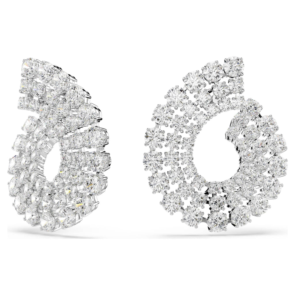 Swarovski Matrix hoop earrings Mixed round cuts, White, Rhodium plated