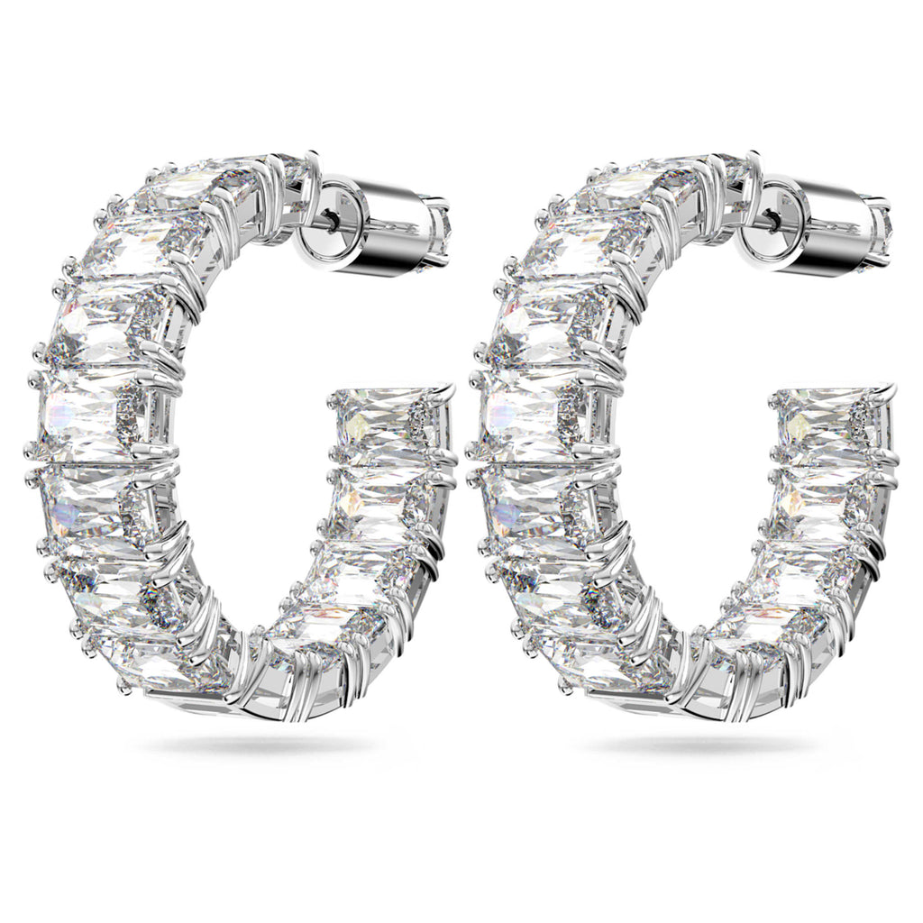Swarovski Matrix hoop earrings Octagon cut, White, Rhodium plated