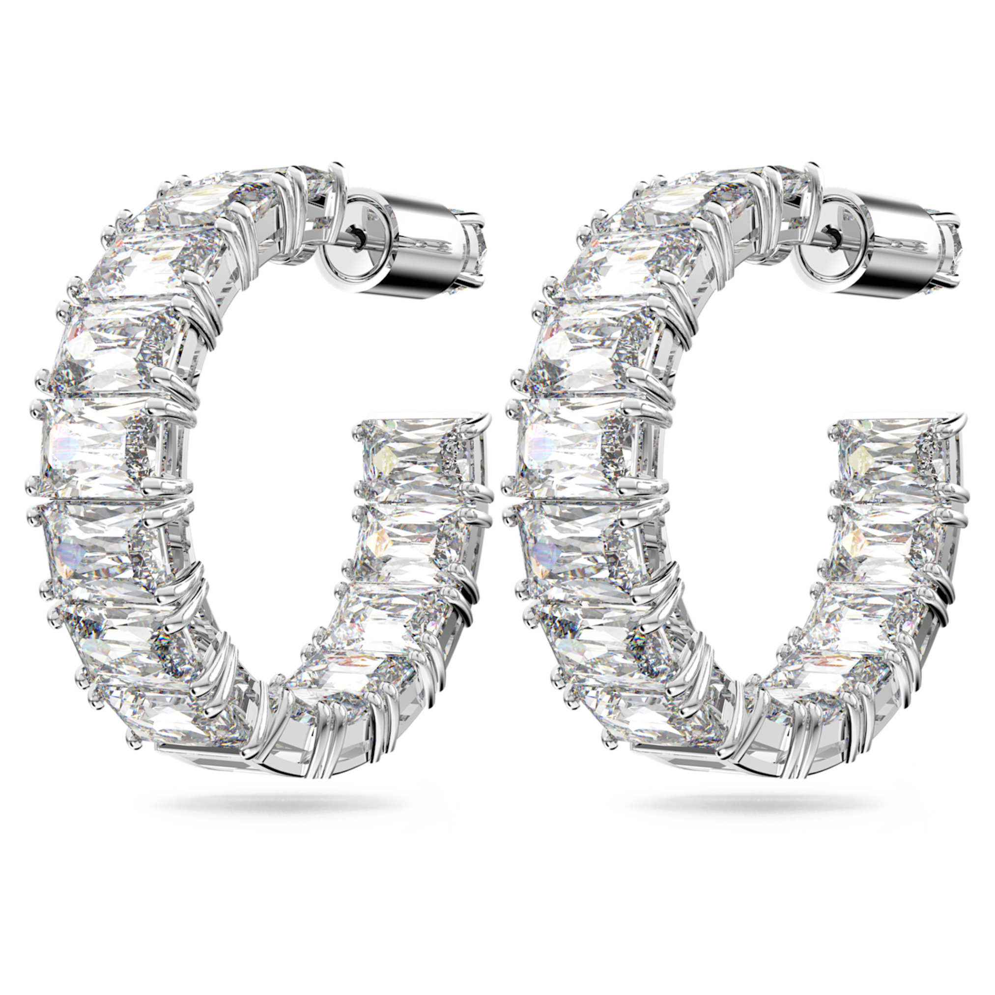 Swarovski Matrix hoop earrings Octagon cut, White, Rhodium plated