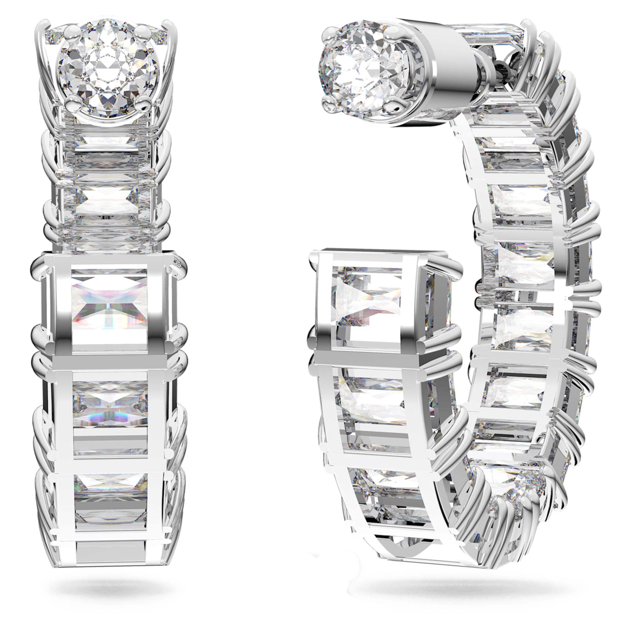 Swarovski Matrix hoop earrings Octagon cut, White, Rhodium plated