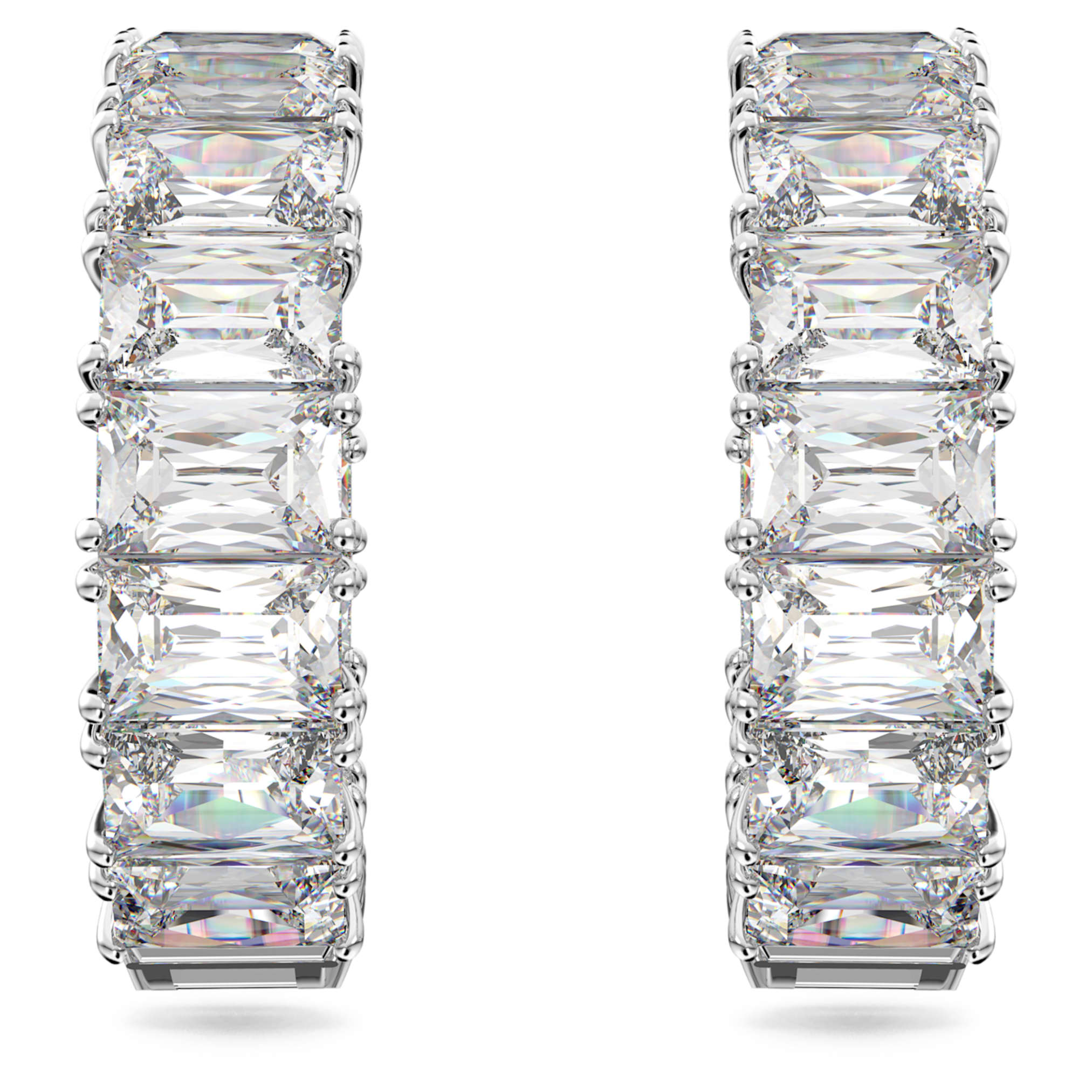 Swarovski Matrix hoop earrings Octagon cut, White, Rhodium plated