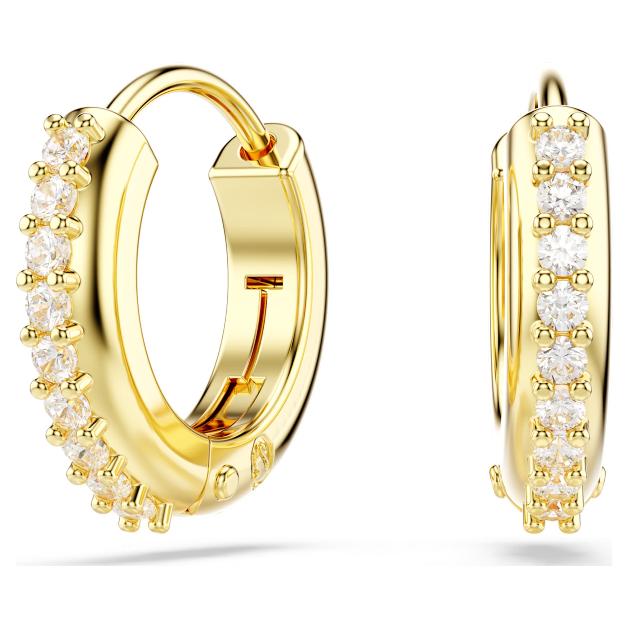 Swarovski Matrix hoop earrings Round cut, White, 18K gold finish